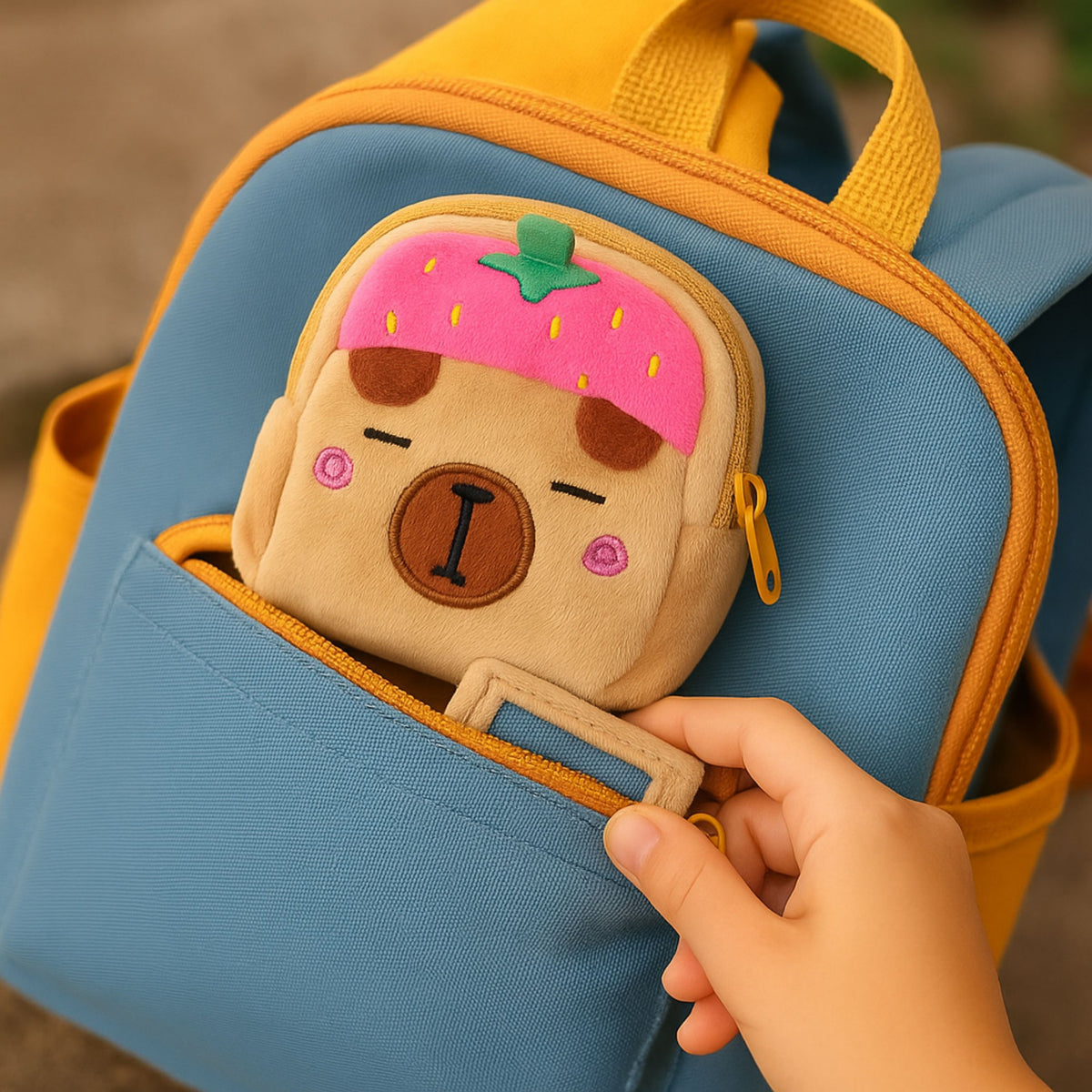 Plush Wallet With Keychain Capybara Strawberry Pink 9.5 X 8 Cm
