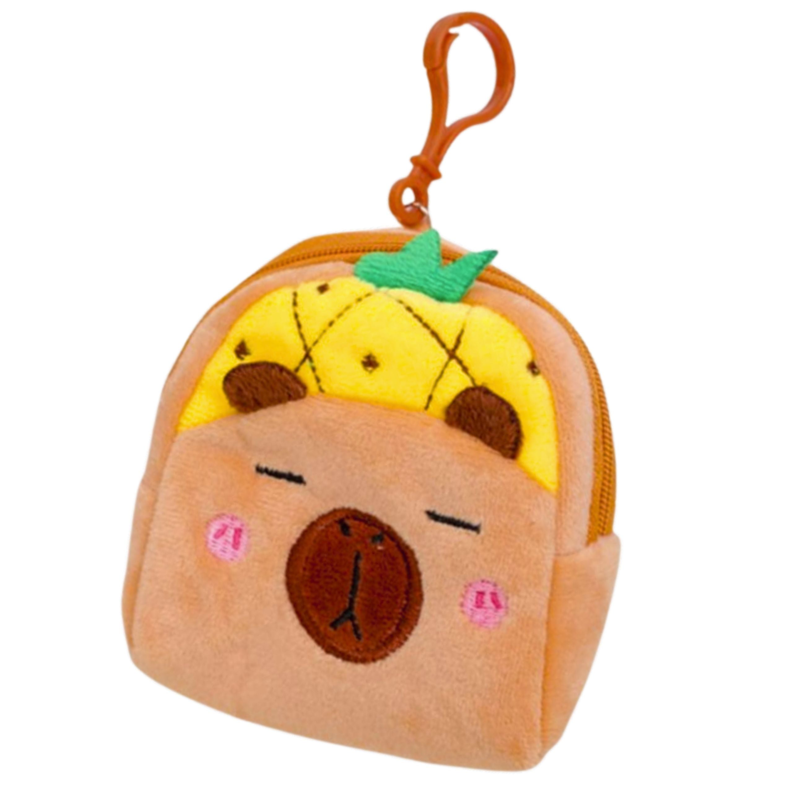 Plush Wallet With Keychain Capybara Pineapple Yellow 9.5 X 8 Cm