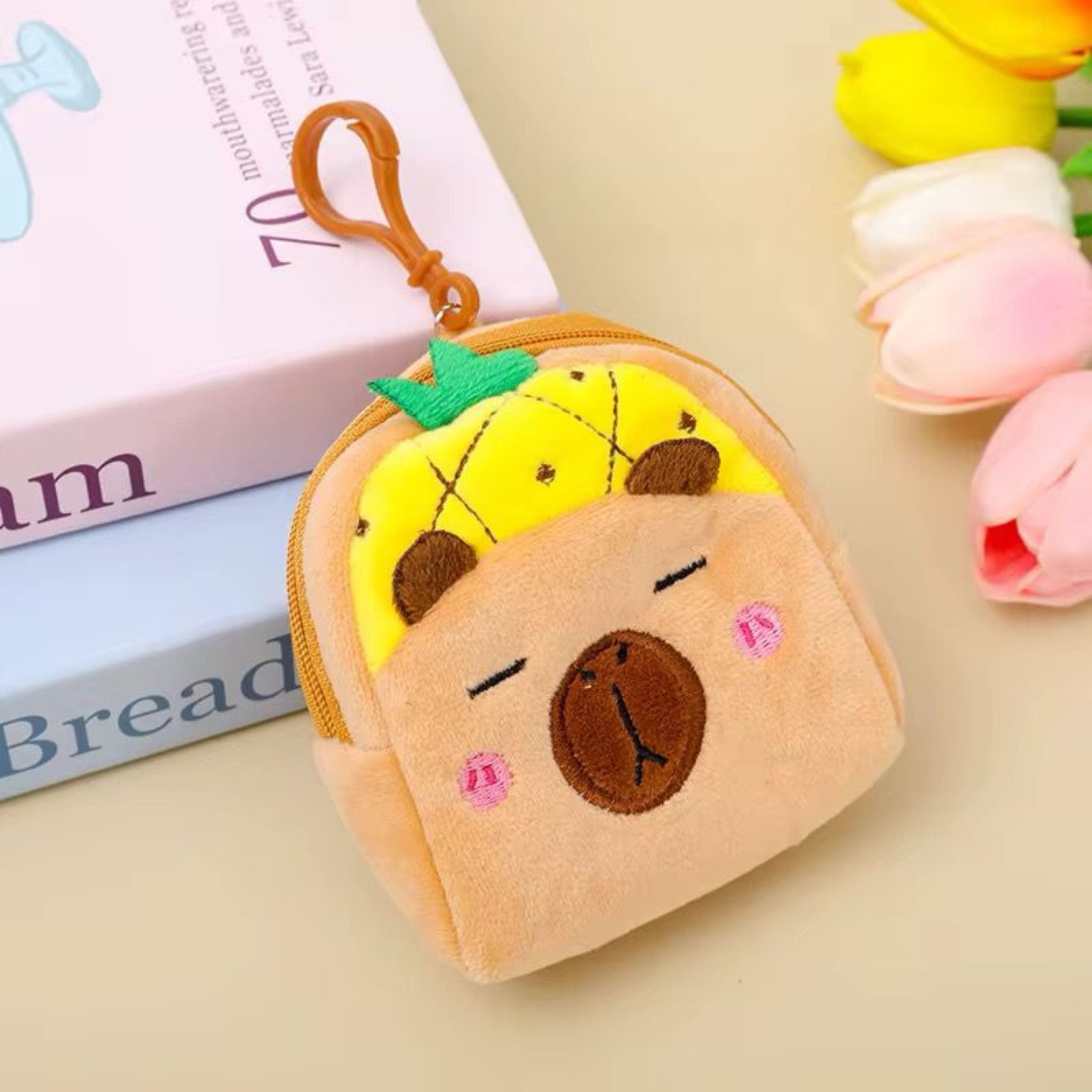 Plush Wallet With Keychain Capybara Pineapple Yellow 9.5 X 8 Cm