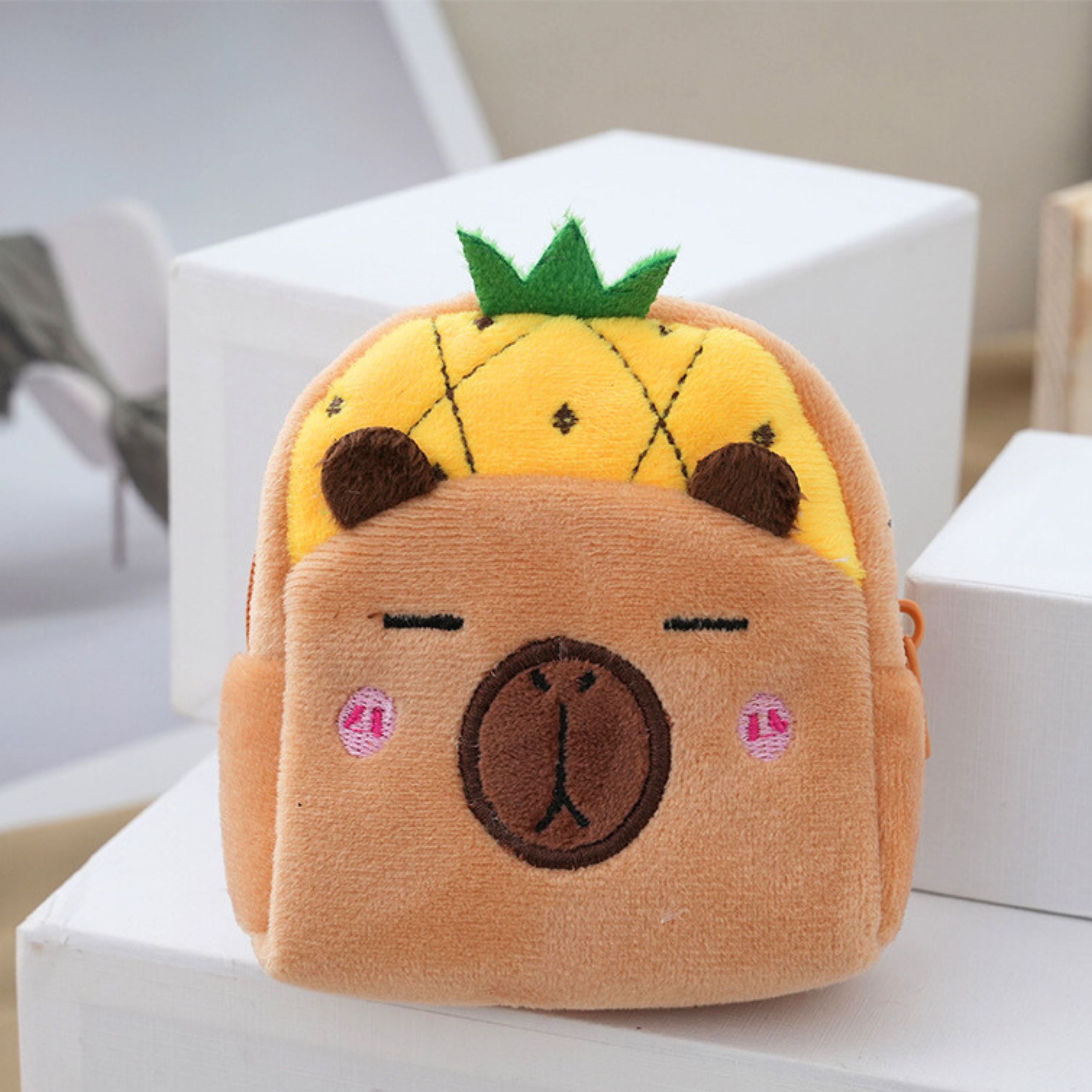 Plush Wallet With Keychain Capybara Pineapple Yellow 9.5 X 8 Cm