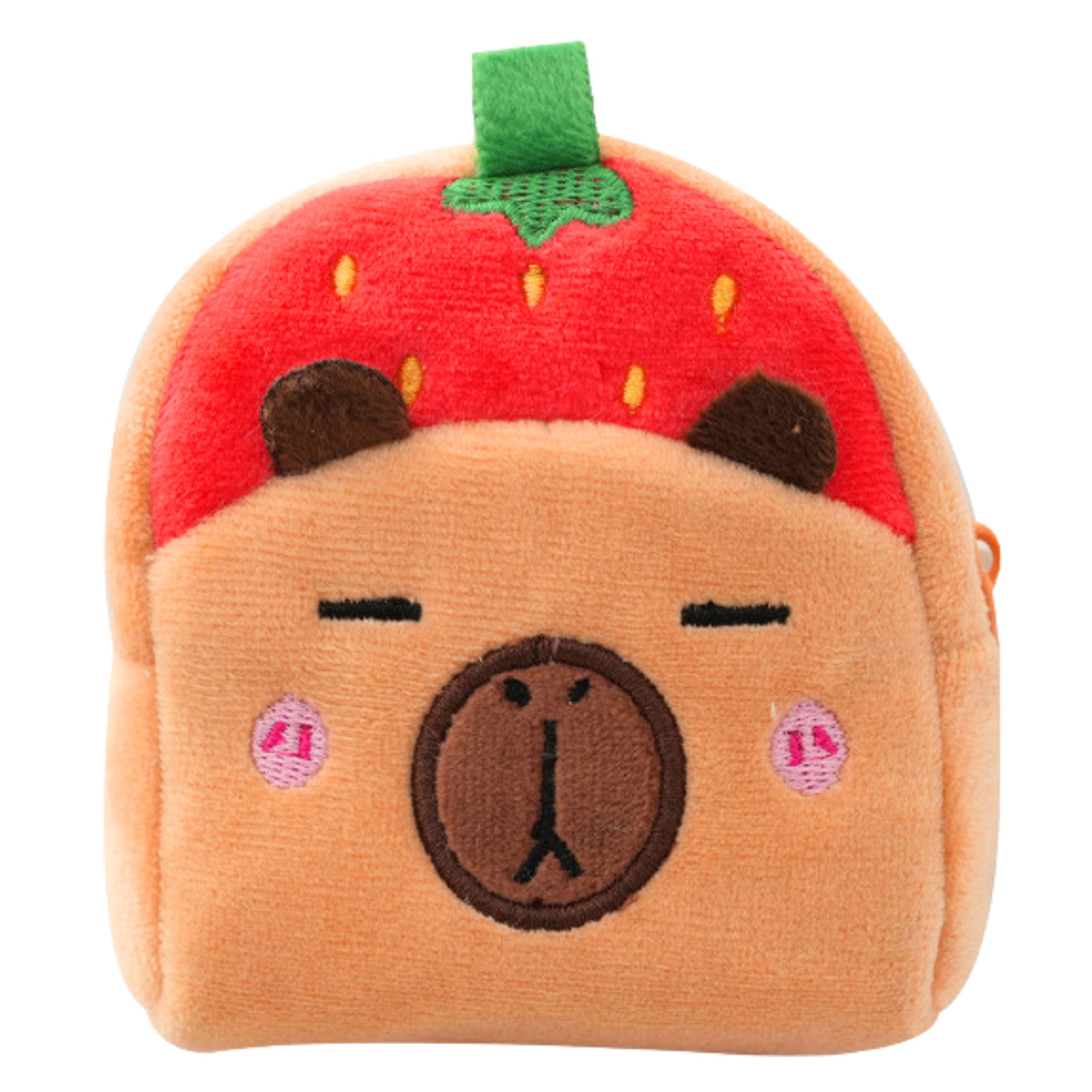 Plush Wallet With Keychain Capybara Strawberry Red 9.5 X 8 Cm