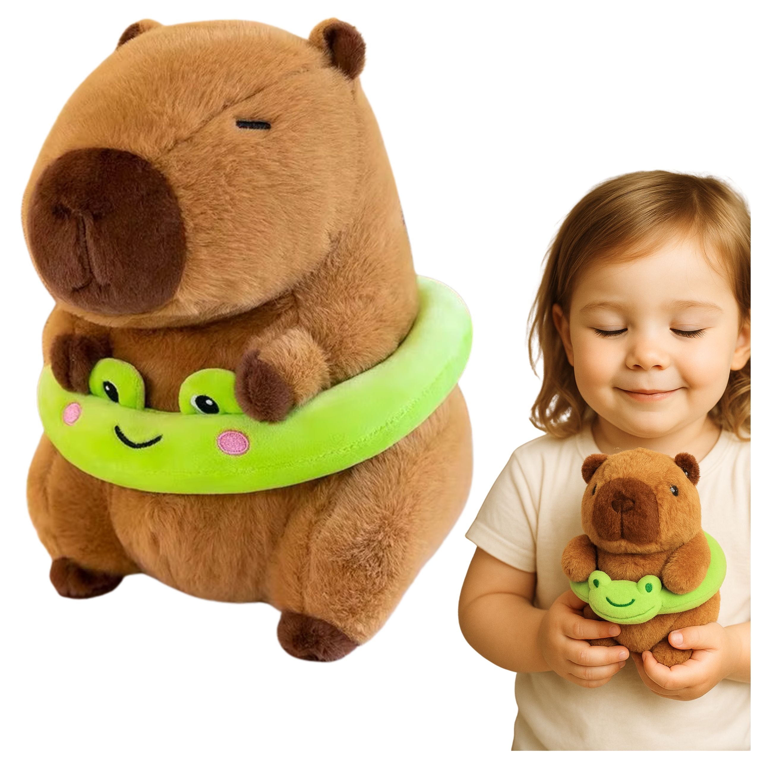Plush Capybara Green Lifebuoy With Frog Brown 20cm