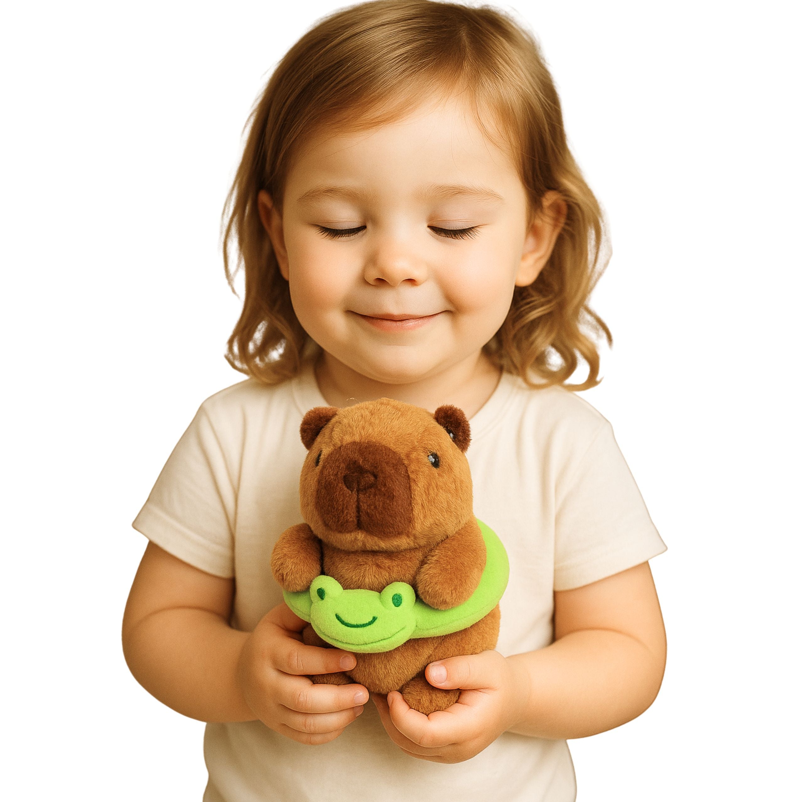 Plush Capybara Green Lifebuoy With Frog Brown 20cm
