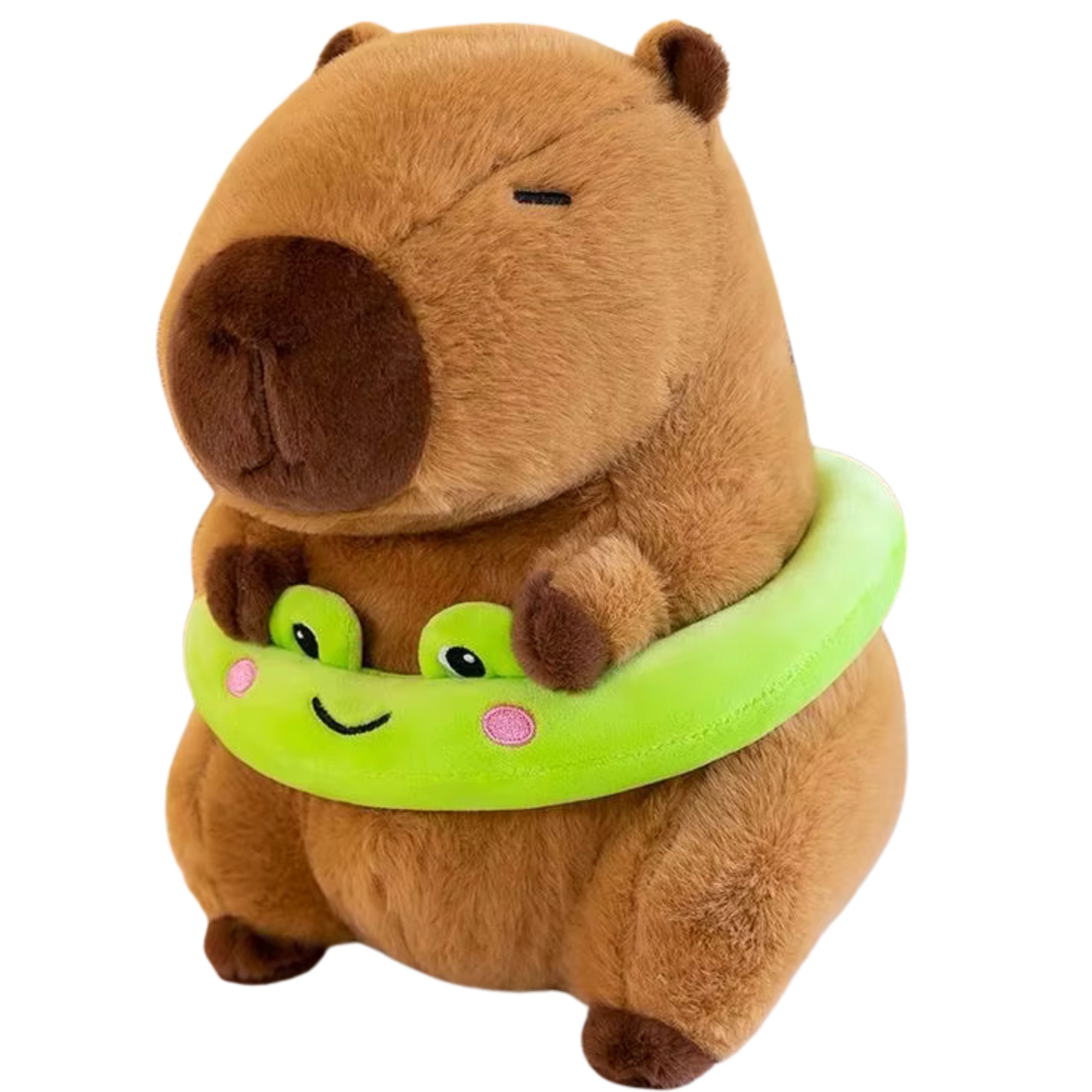 Plush Capybara Green Lifebuoy With Frog Brown 20cm
