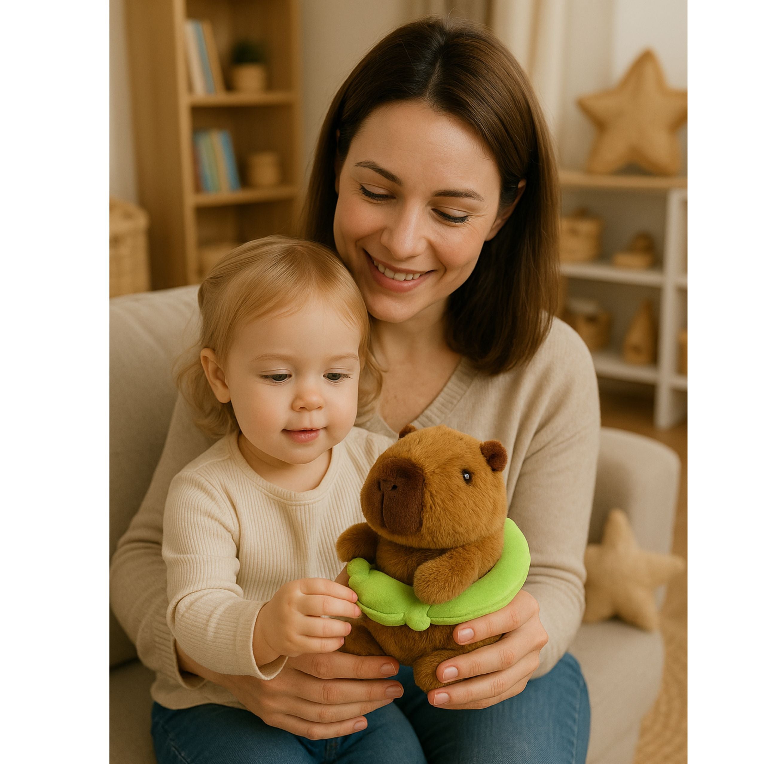 Plush Capybara Green Lifebuoy With Frog Brown 20cm