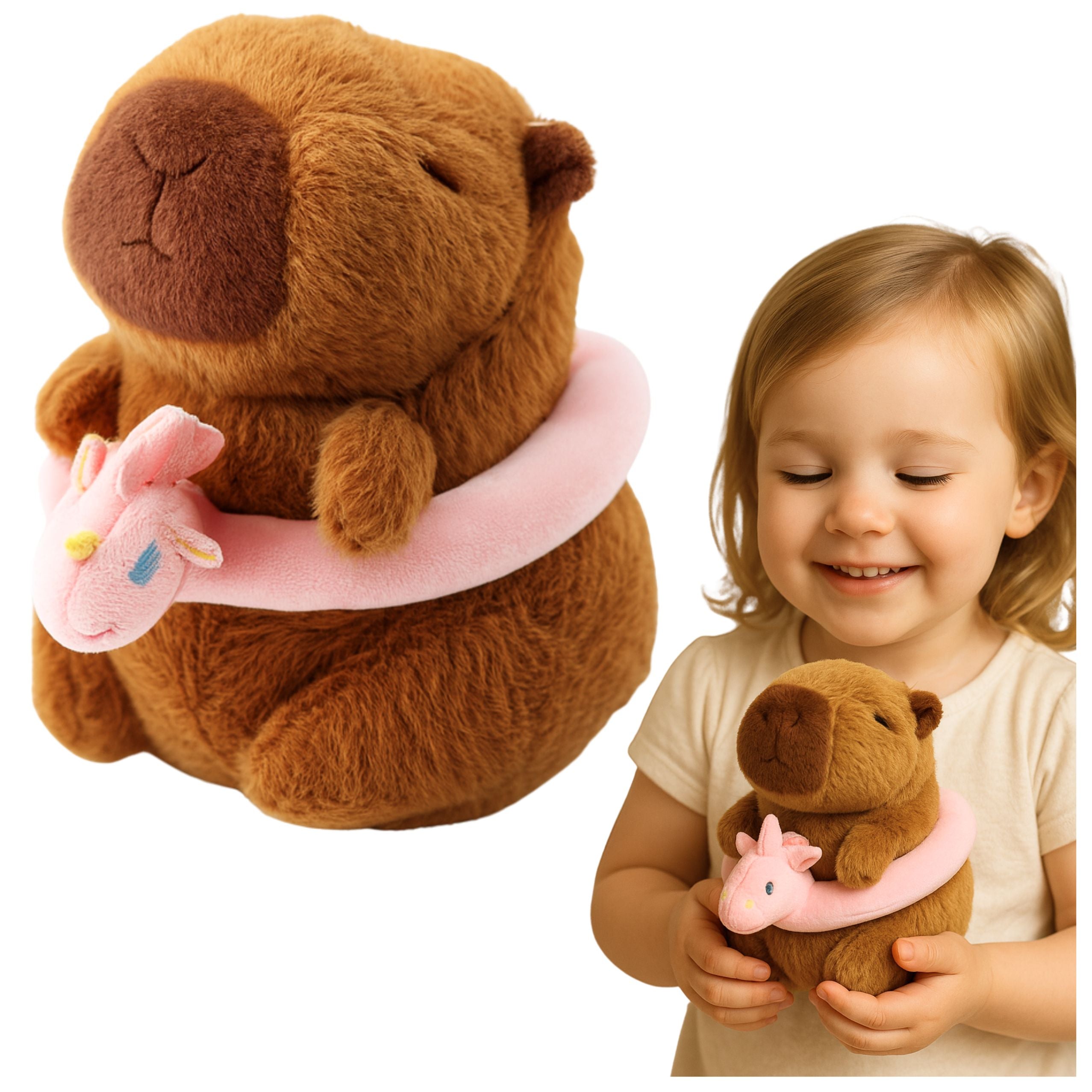 Plush Capybara Pink Lifebuoy With Unicorn Brown 20cm