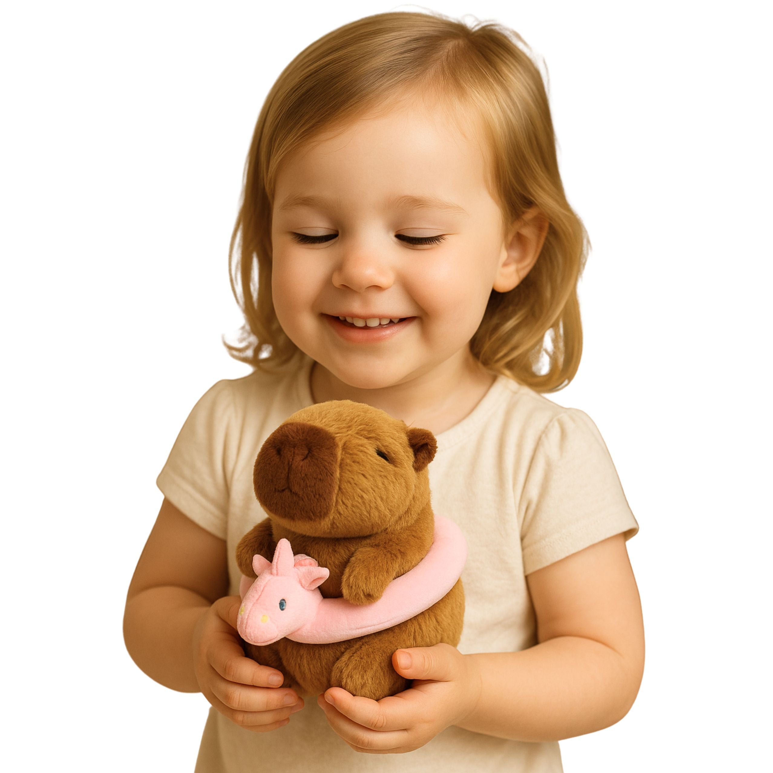 Plush Capybara Pink Lifebuoy With Unicorn Brown 20cm
