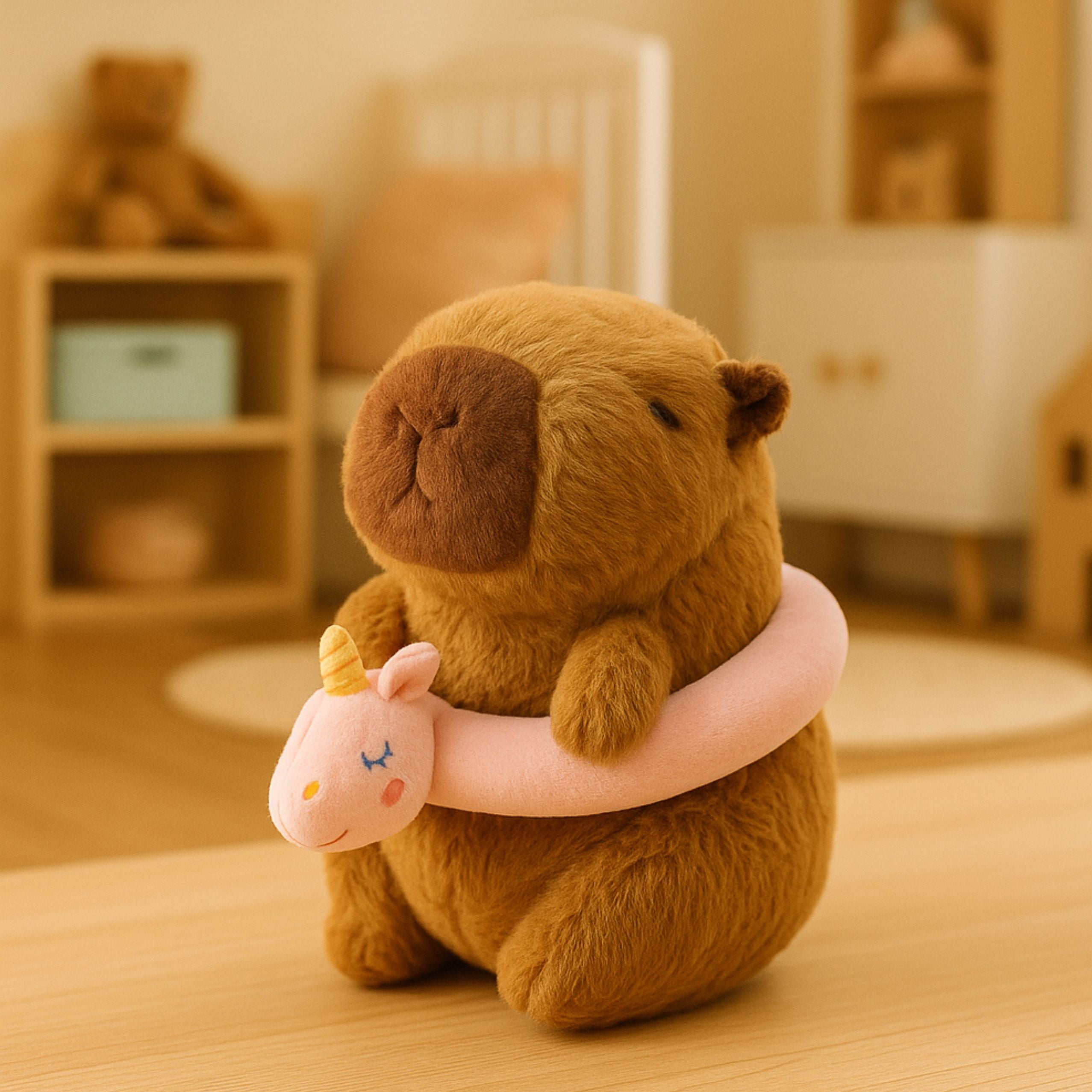 Plush Capybara Pink Lifebuoy With Unicorn Brown 20cm
