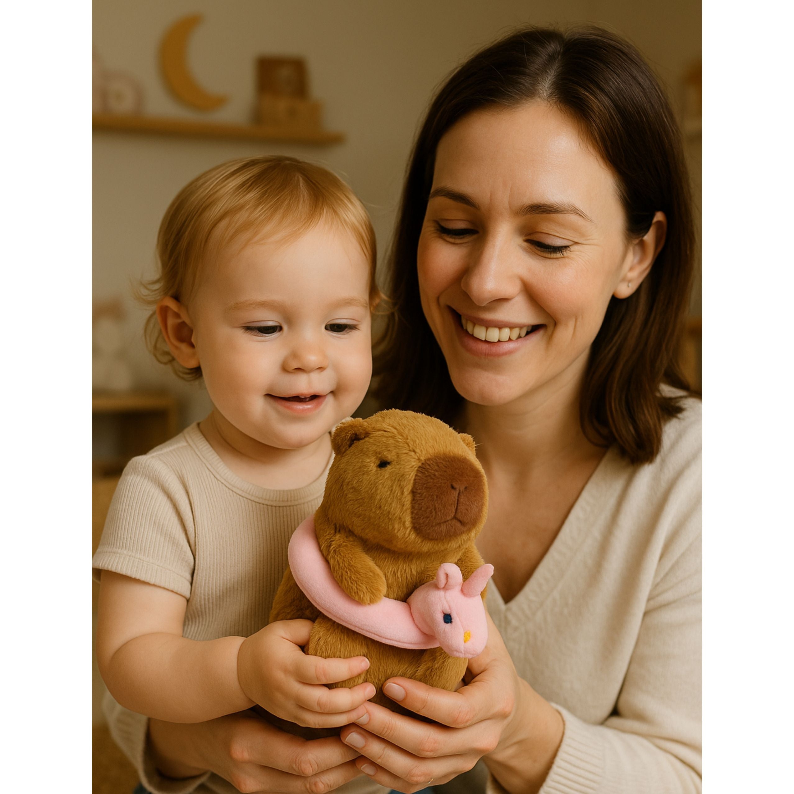 Plush Capybara Pink Lifebuoy With Unicorn Brown 20cm