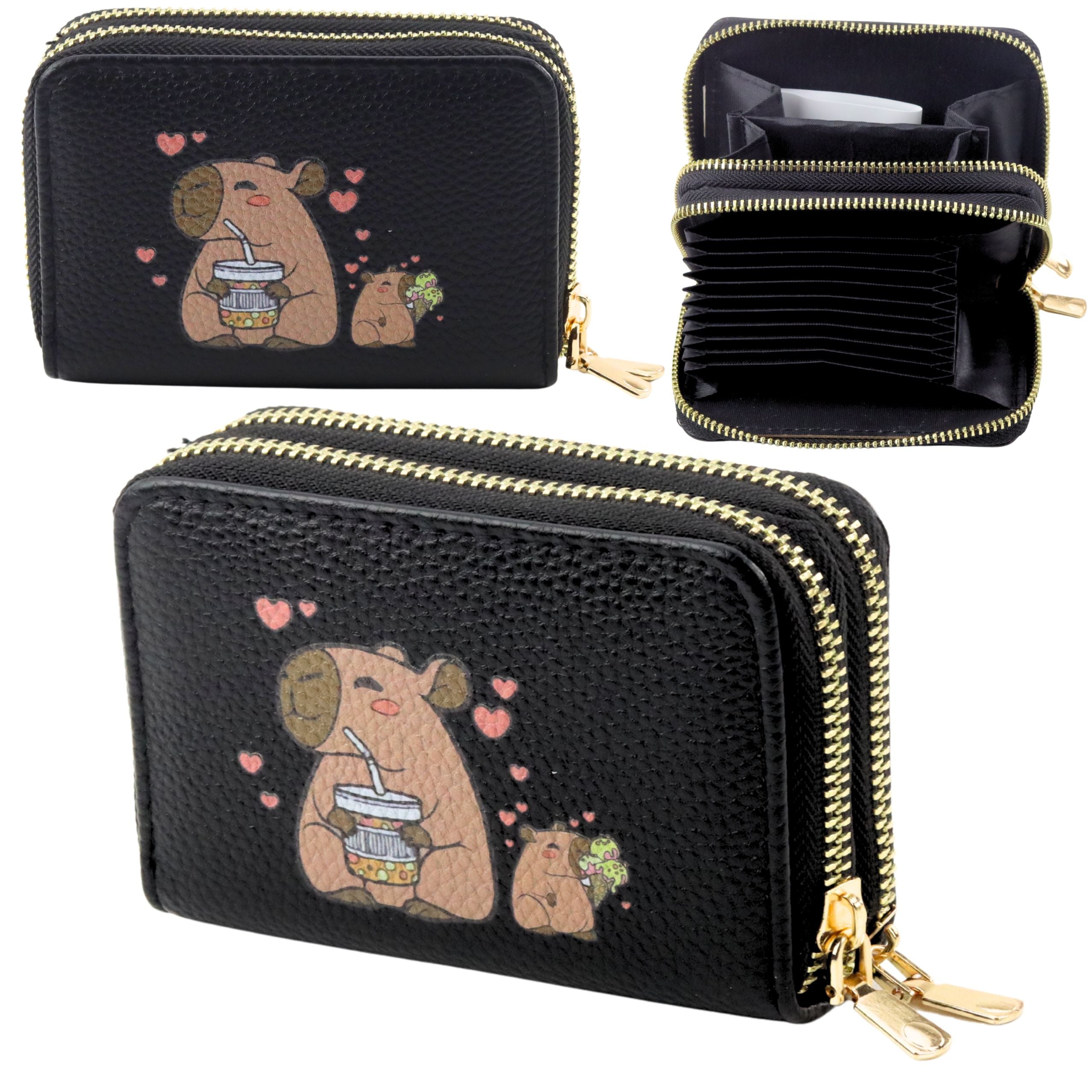 Dvoukomorová peněženka s přihrádkami na karty Kapybara Black 12,5 x 8,5 cm