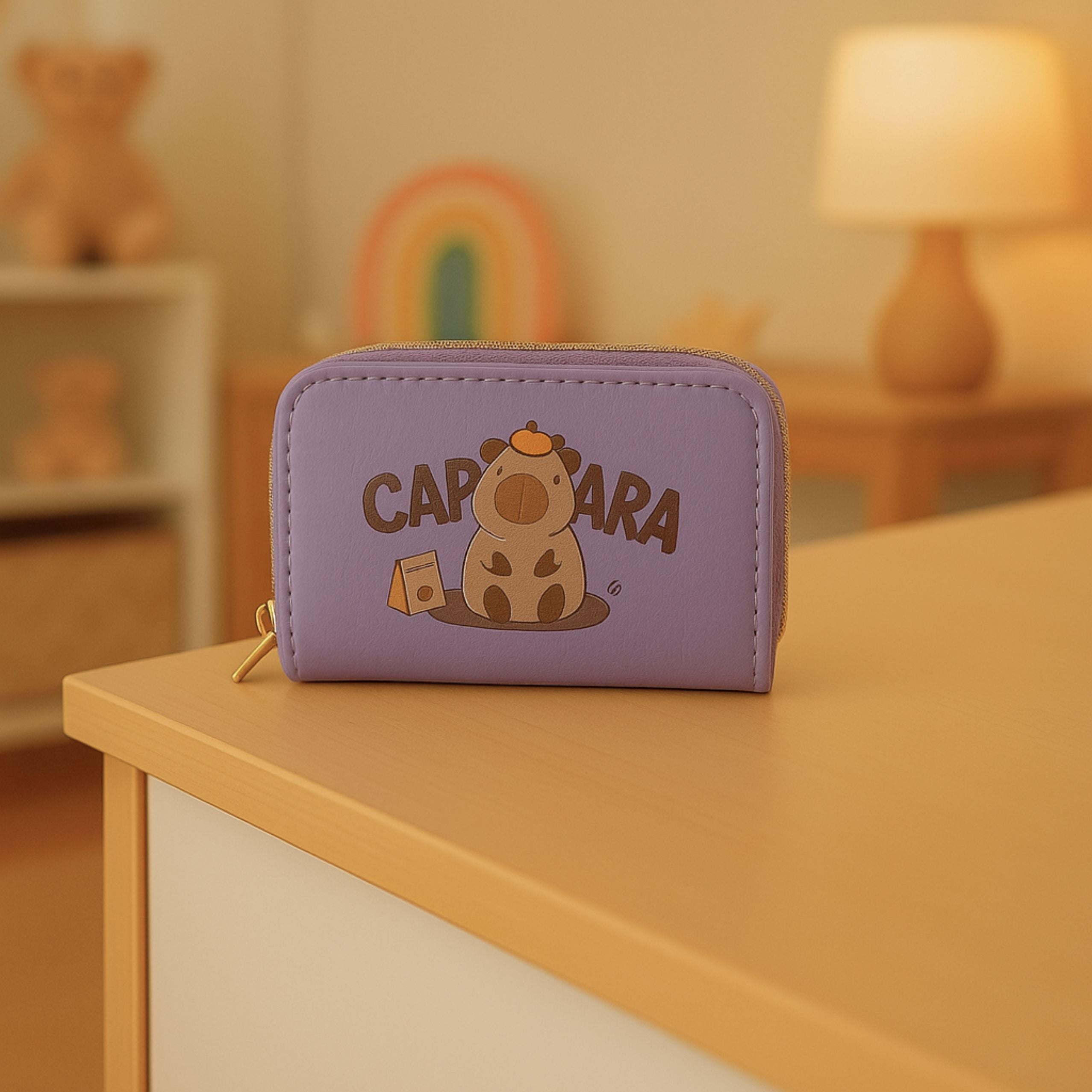 Two-compartment Wallet With Card Compartments Capybara Purple 12.5 X 8.5cm