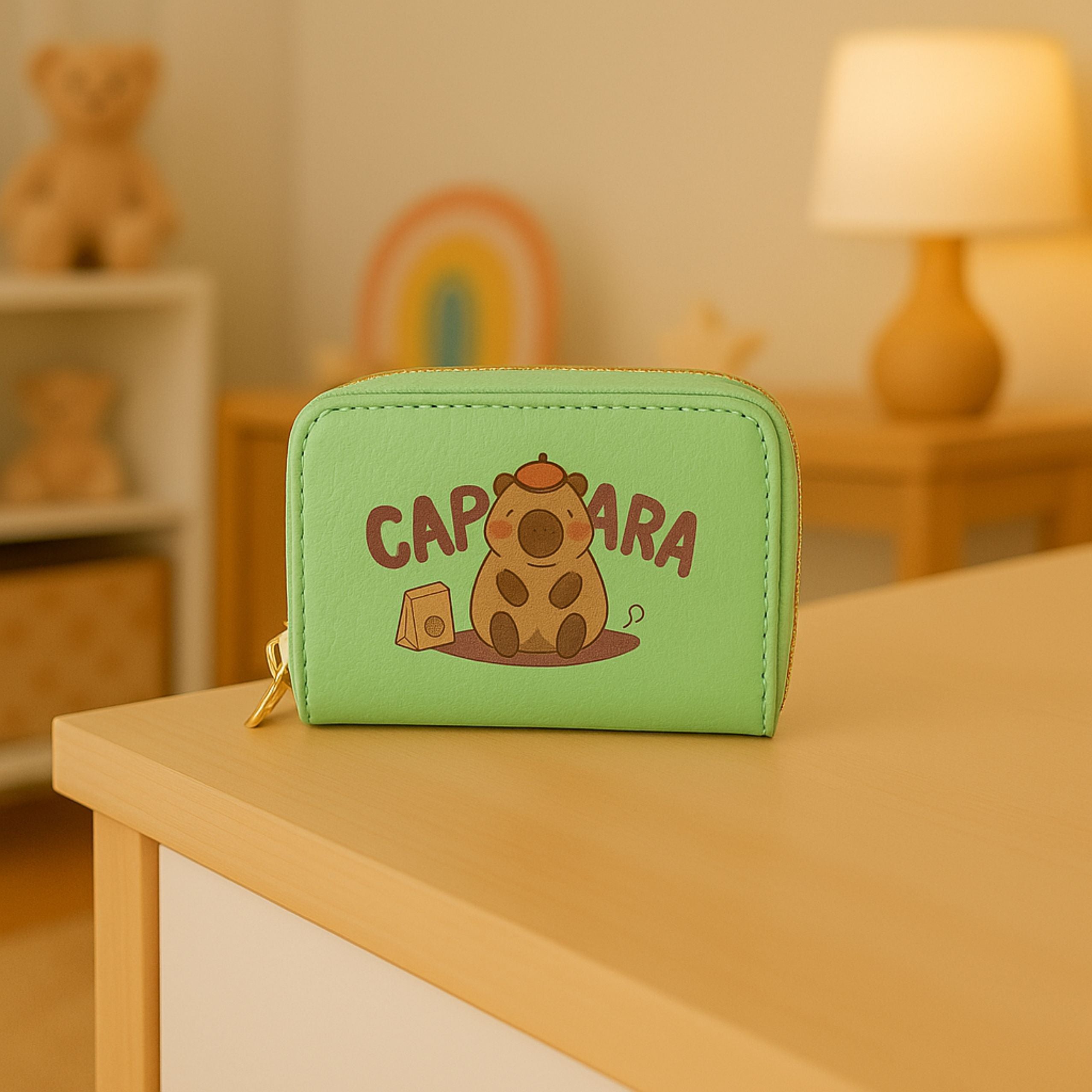 Two-compartment Wallet With Card Compartments Kapybara Green 12.5 X 8.5cm
