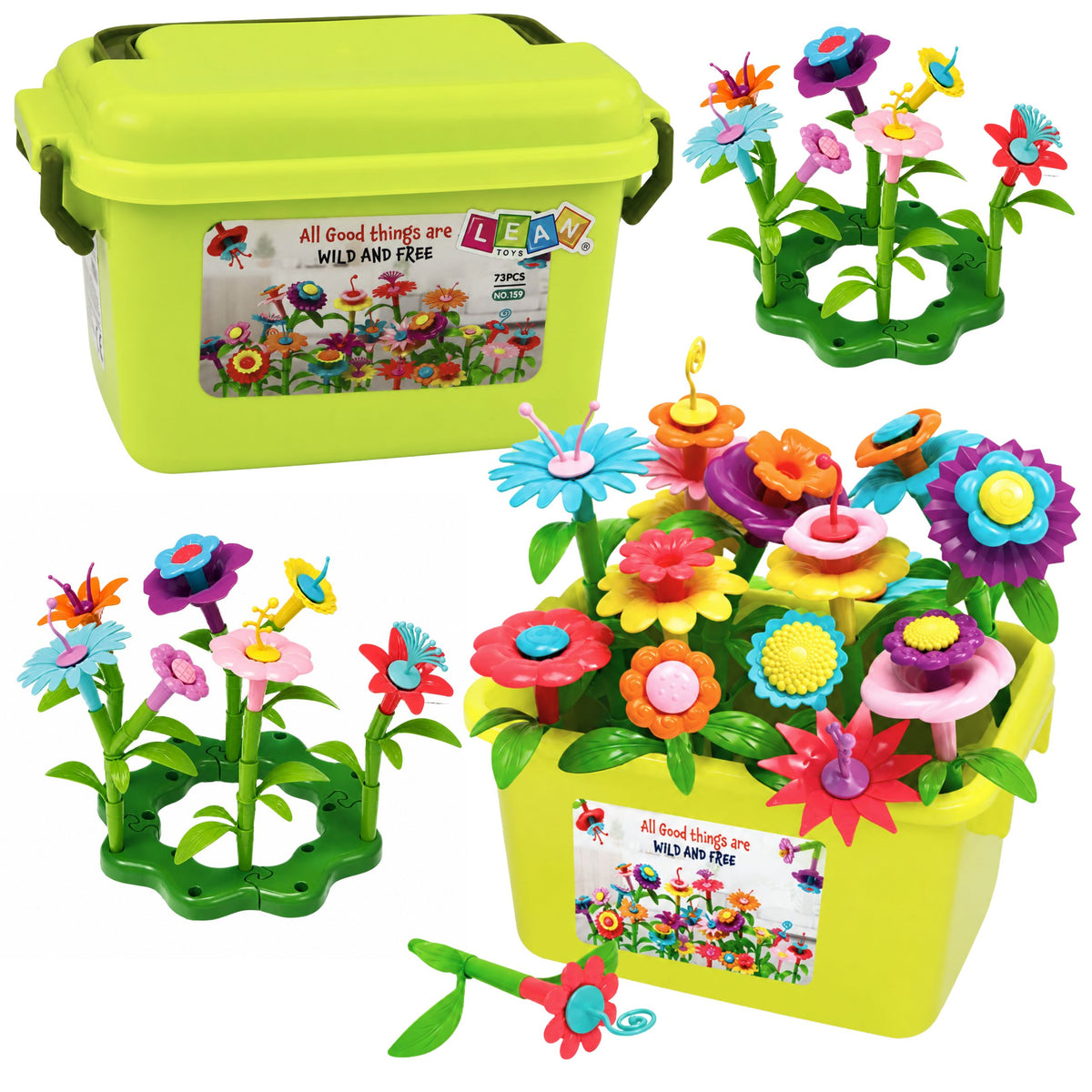 Construction Blocks Flowers Colorful Flower Garden In Box 73 Pcs.