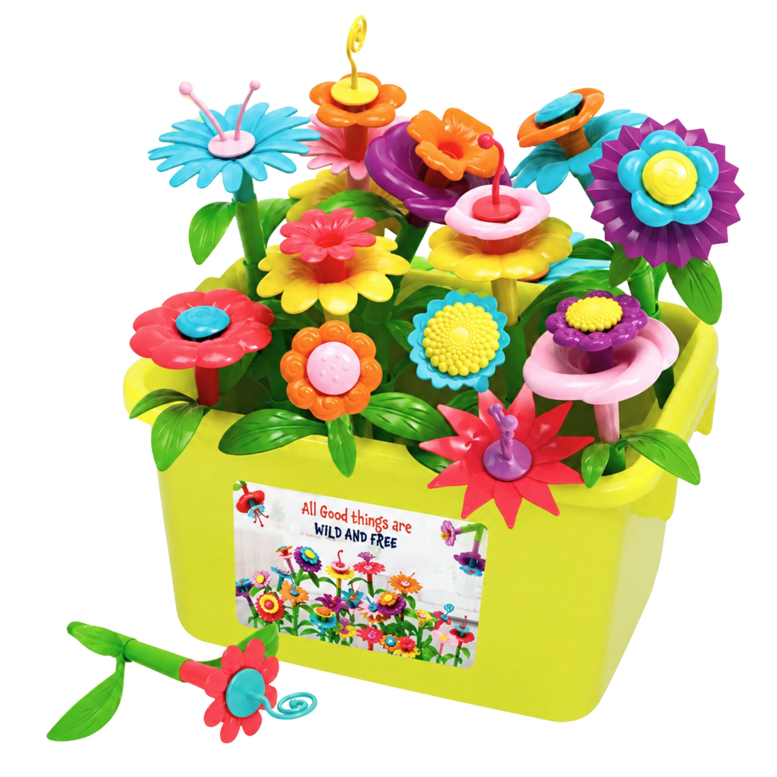 Construction Blocks Flowers Colorful Flower Garden In Box 73 Pcs.