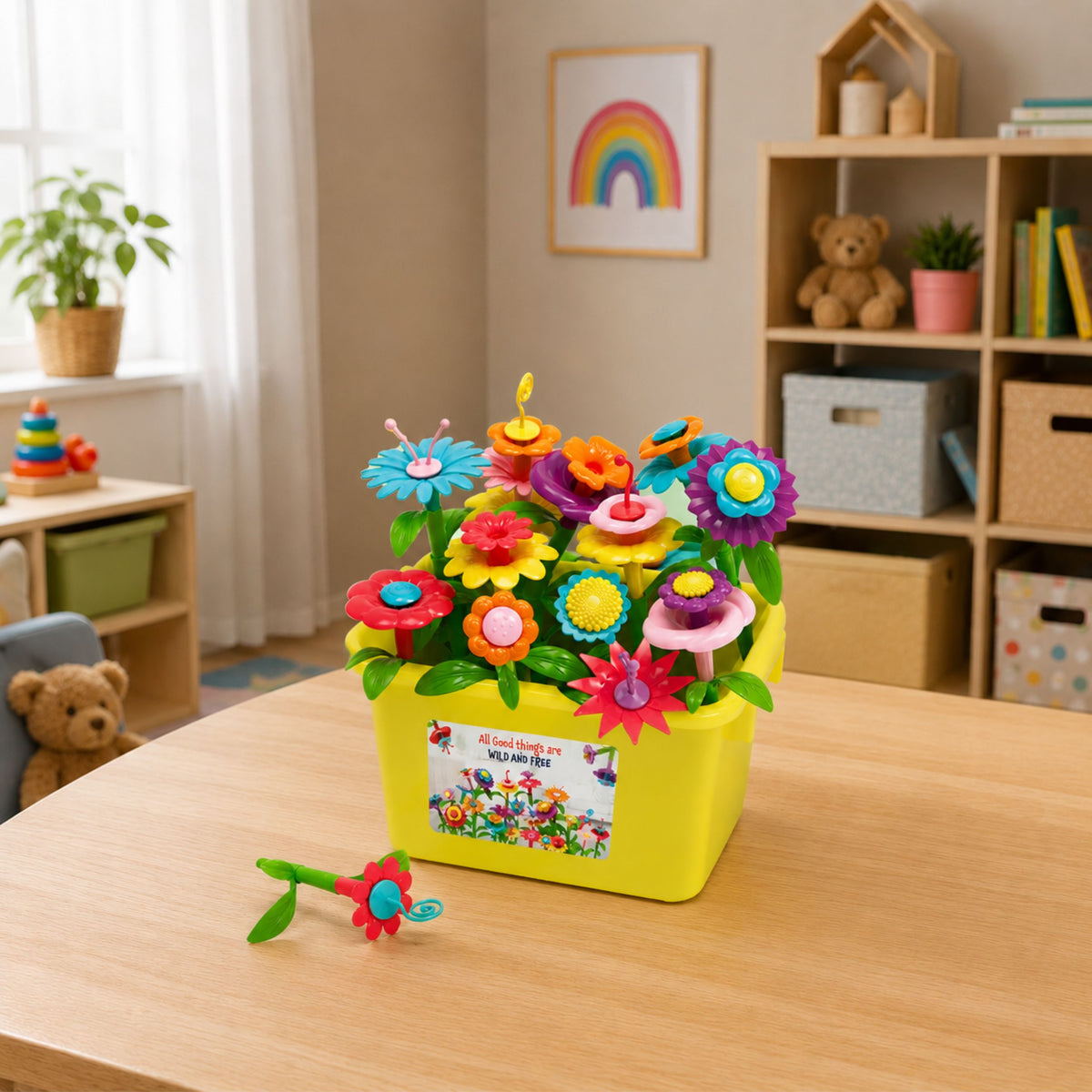 Construction Blocks Flowers Colorful Flower Garden In Box 73 Pcs.