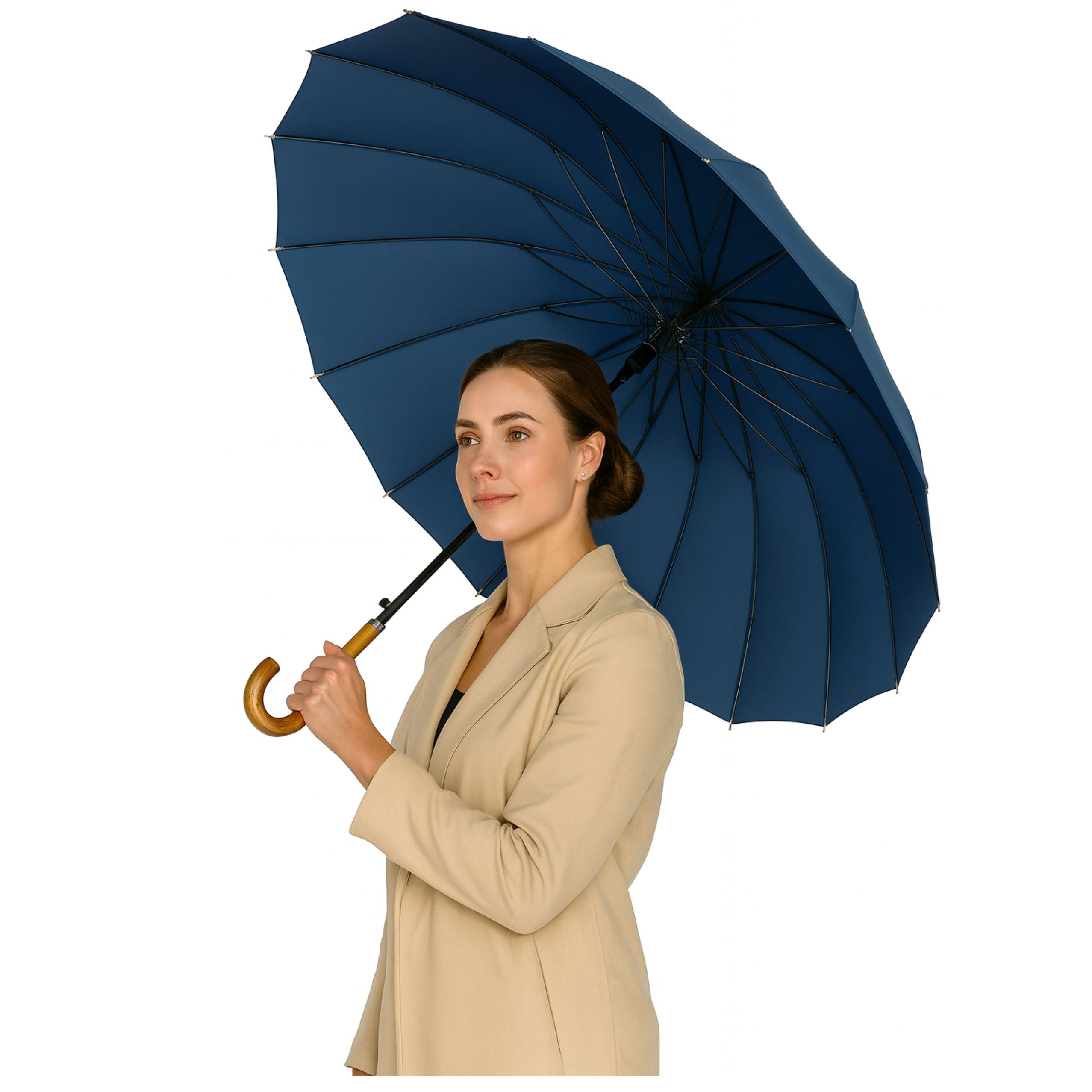 Large Automatic Umbrella With Shoulder Cover 24-rib Navy Blue 115 Cm
