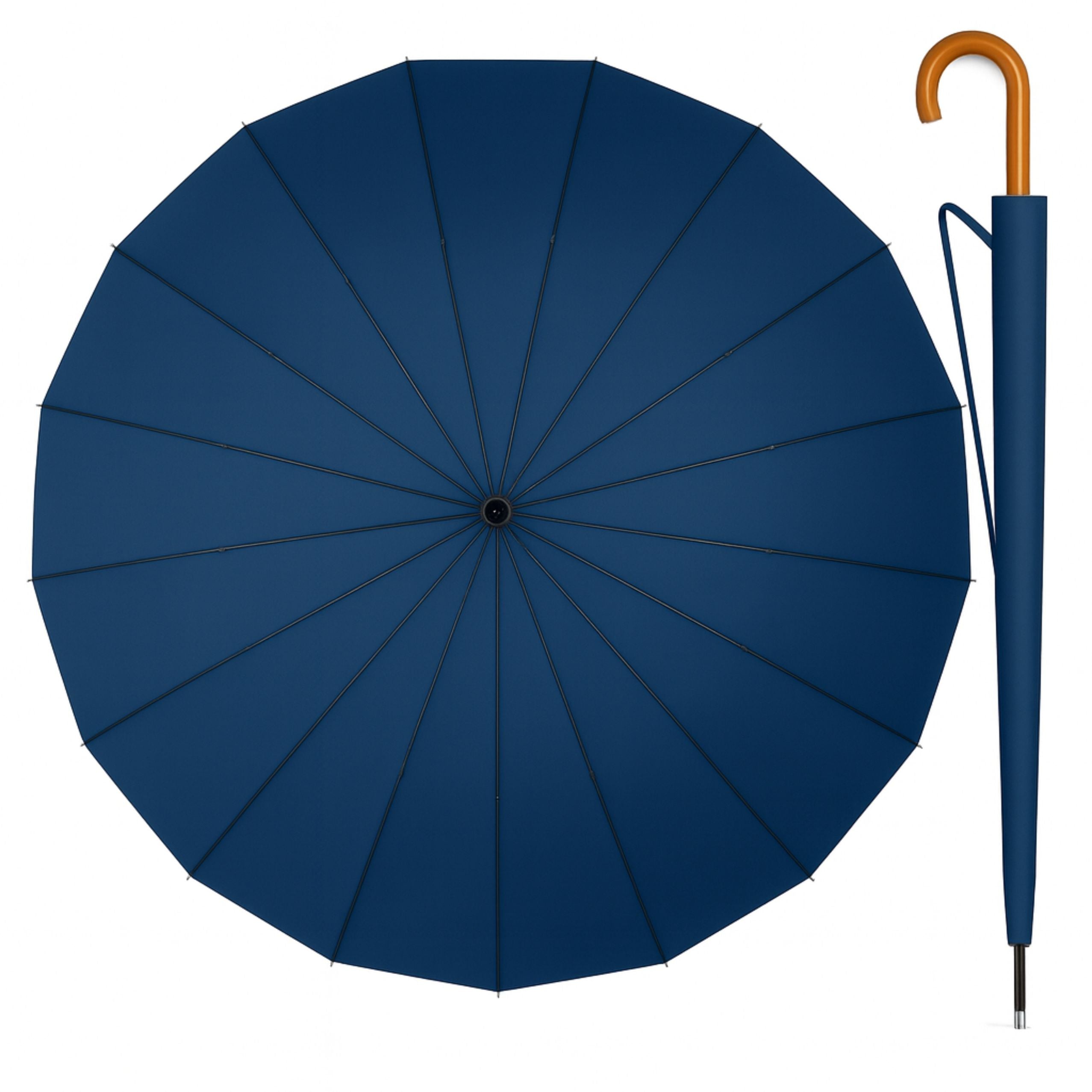 Large Automatic Umbrella With Shoulder Cover 24-rib Navy Blue 115 Cm