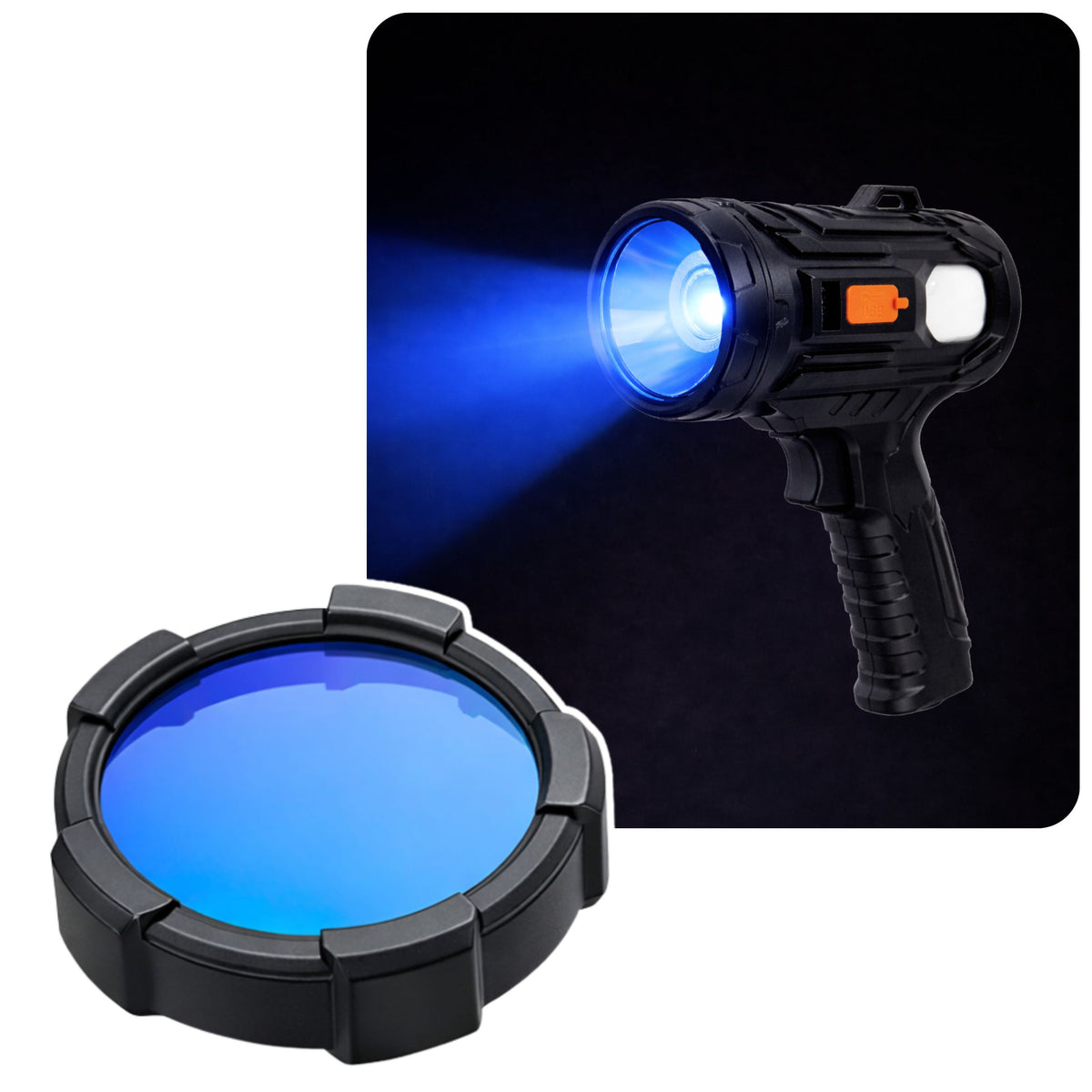 Led Solar Searchlight Flashlight 6 Modes Powerbank Replaceable Filters 19 Cm