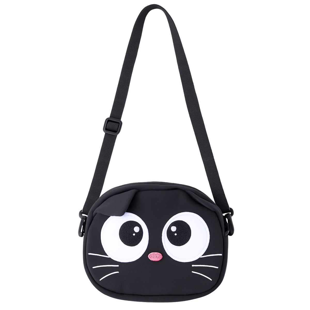 Bolsa para gato com bolso com zíper alça ajustável preta 21 x 16 cm