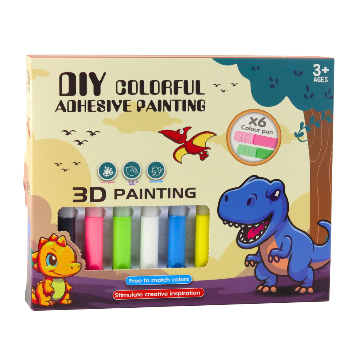 Diy Creative Set Stained Glass Keychains Dinosaurs Markers 6 Pcs.