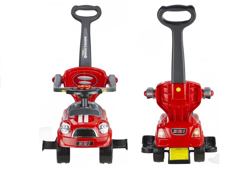 Coupe Car Manual Ride On With Parent Handle - Red