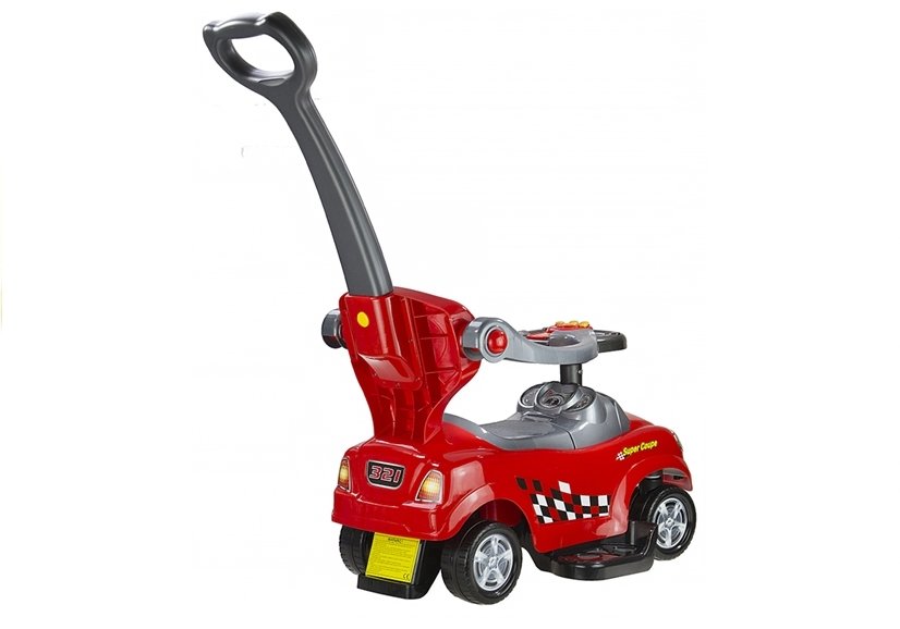 Coupe Car Manual Ride On With Parent Handle - Red