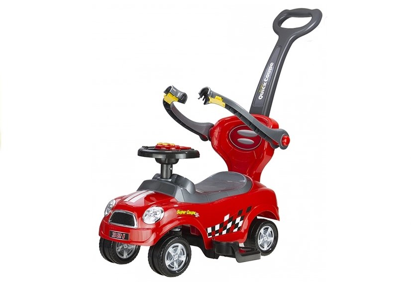 Coupe Car Manual Ride On With Parent Handle - Red