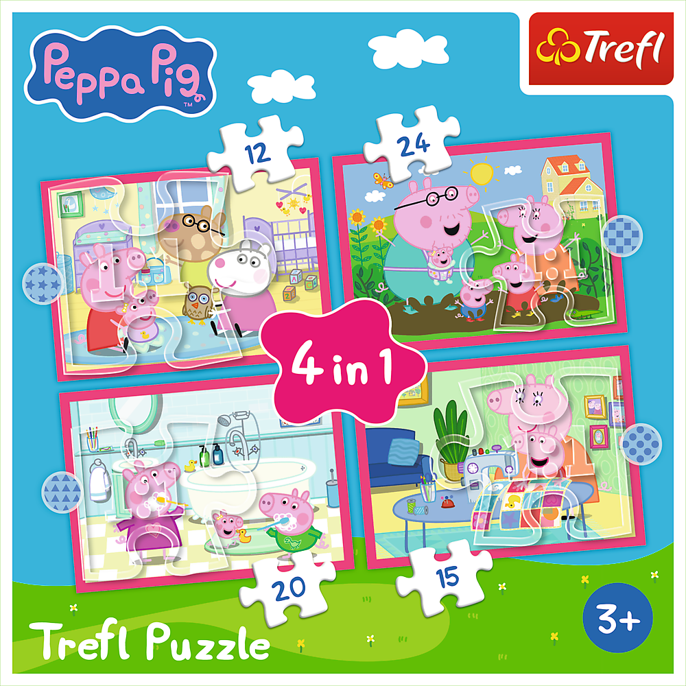 4-in-1 Puzzle (12 15 20 24) – Peppa Loves Adventures – Trefl 34672