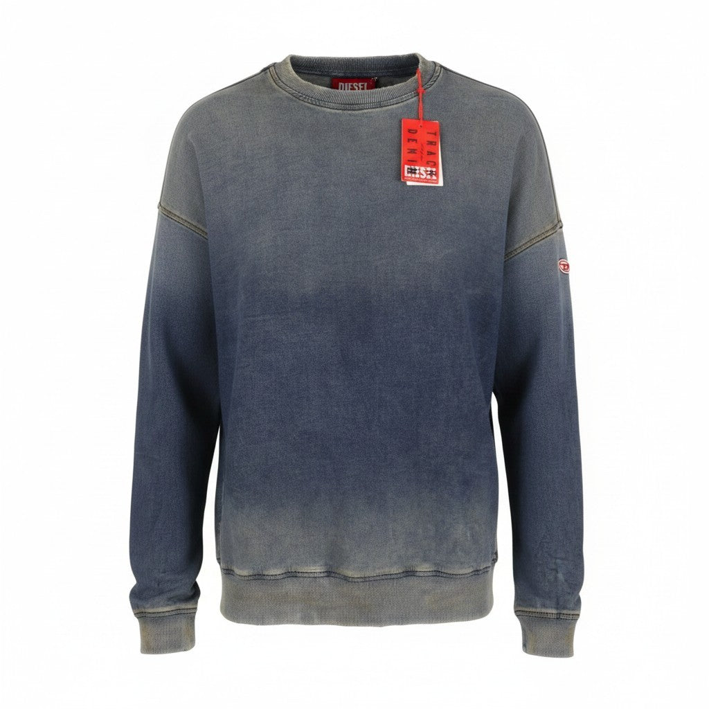 Diesel D-krib-ne Men Sweatshirtblue Faded Aged Look Distressed Rrp350