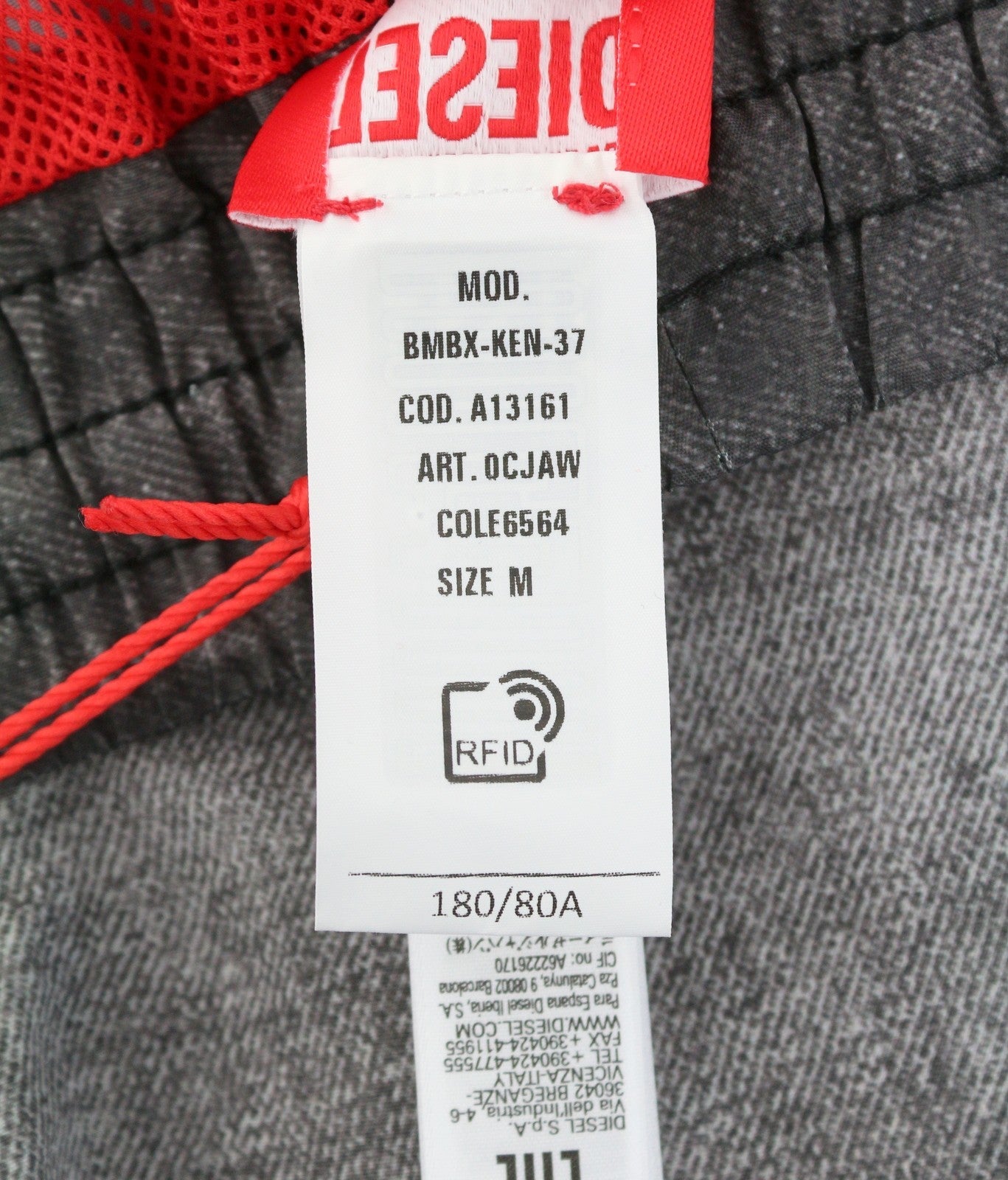 Diesel Bmbx-ken-37 Boxers Mænd Badetøj grå Denim Effekt Mesh Indvendig Rrp125