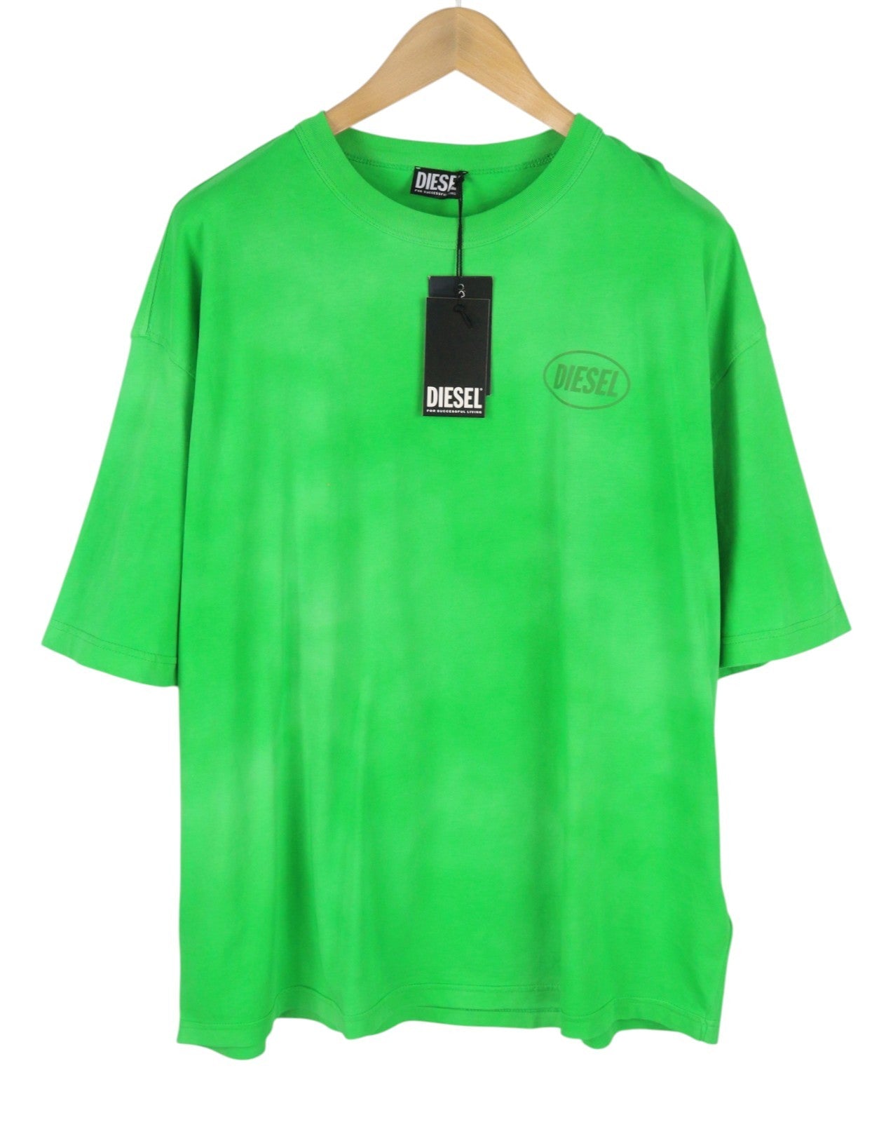 Diesel T-wash-out Hommes T-shirt 2xl Vert Délavé Surdimensionné Col Rond Manches Courtes