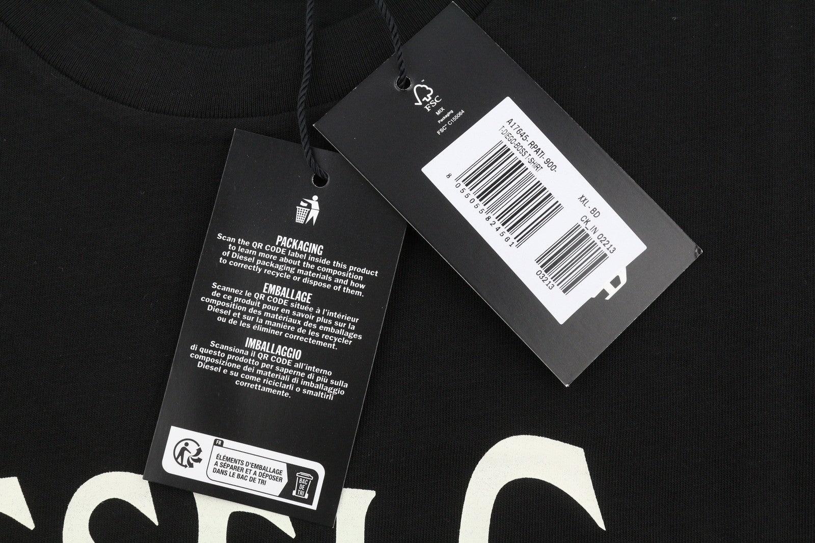 Pánské tričko Diesel T-diego-boss 2xl Černá Tricot Crew Krk s krátkým rukávem