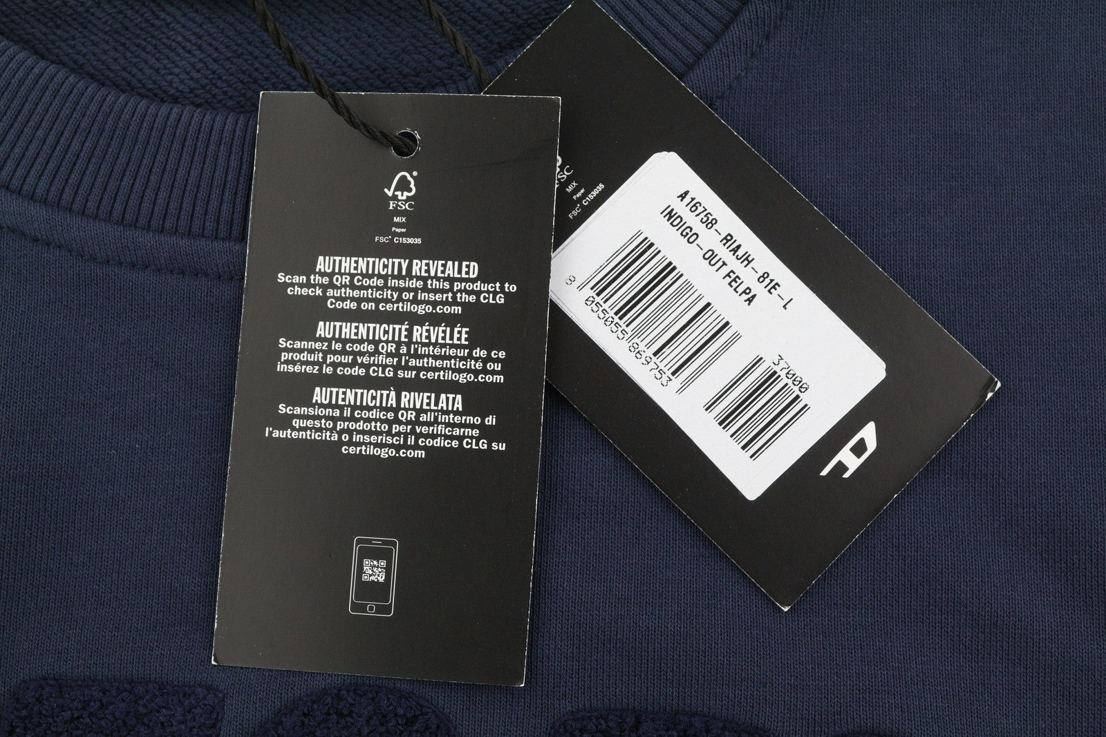 Diesel Indigo-out Pánská mikinamodrá Crew Neck Fluffy Logo Pull On Rrp175