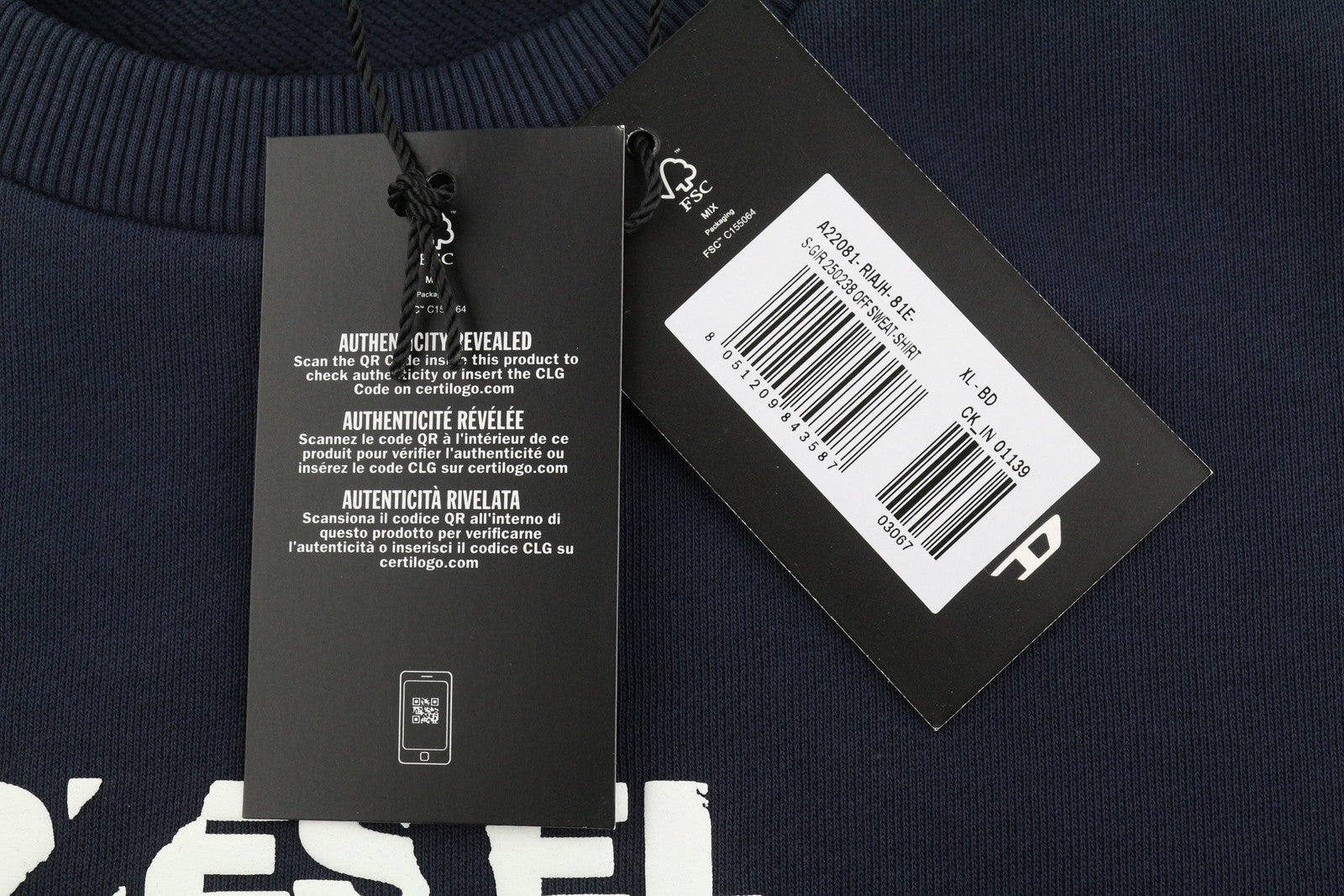 Diesel S-girk 250238 Off Masculino Moletom Azul Gola Redonda Manga Longa Pull On