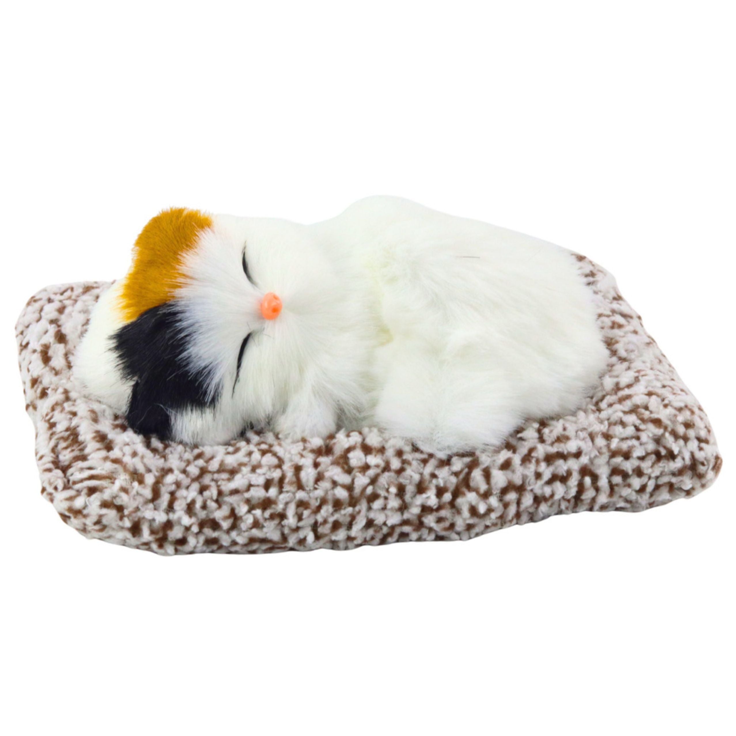 Sleeping White Cat On A Pillow Figurine With Fur Bag Sounds