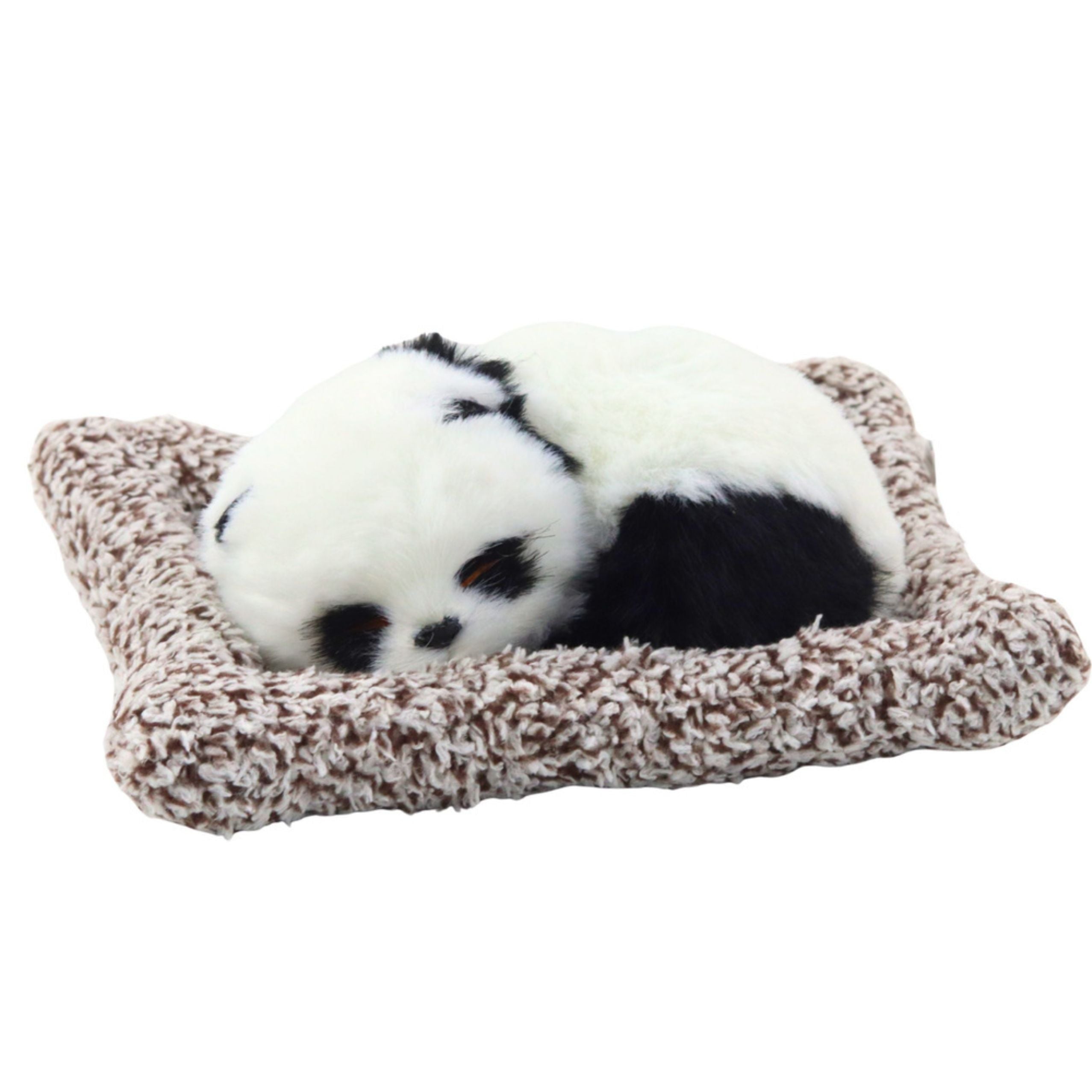 Sleeping Panda On A Pillow Figurine With Fur And Transparent Bag