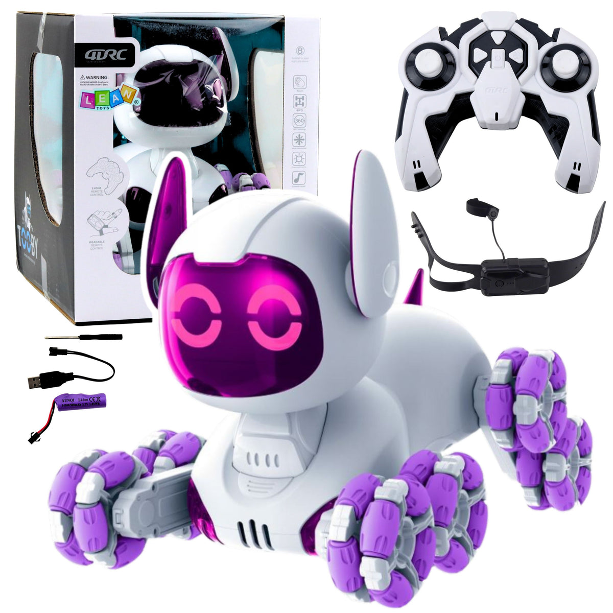 Tooby Robot Dog Remote Controlled Rc 360° Lights Sounds White And Purple