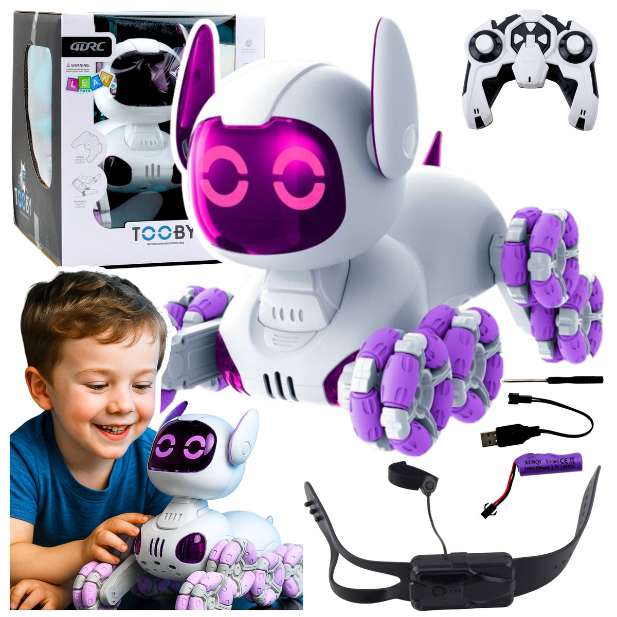 Tooby Robot Dog Remote Controlled Rc 360° Lights Sounds White And Purple