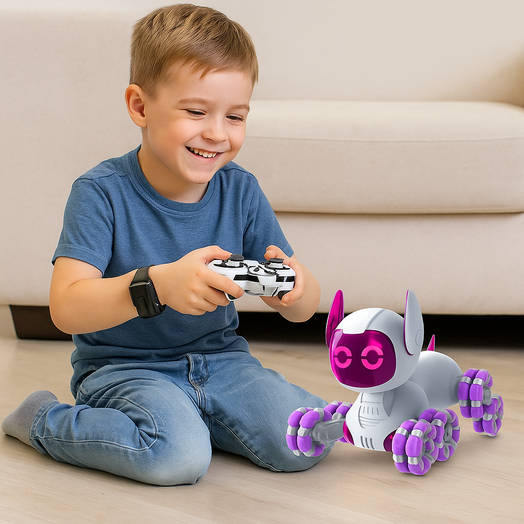 Tooby Robot Dog Remote Controlled Rc 360° Lights Sounds White And Purple