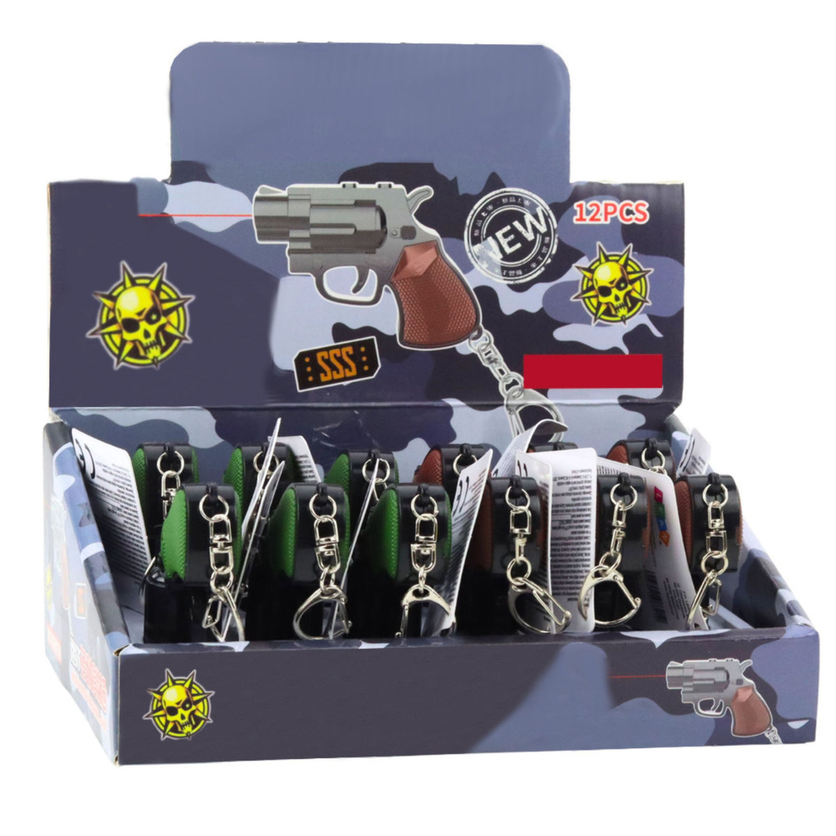 Mini pistolet Revolver porte-clés Gadget lumière LED Laser 6,5 Cm