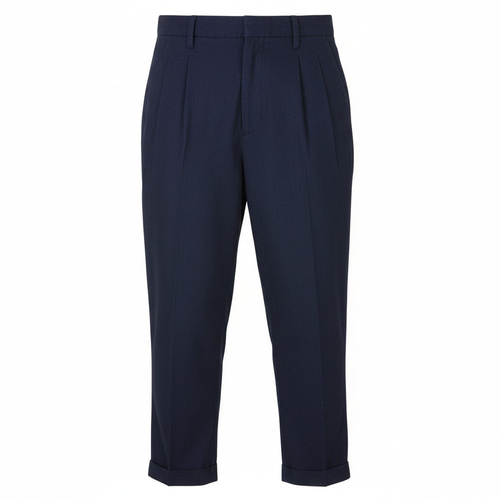 Scotch & Soda Damesbroek Donkerblauw Geplooide Cropped Omslag Loose Fit