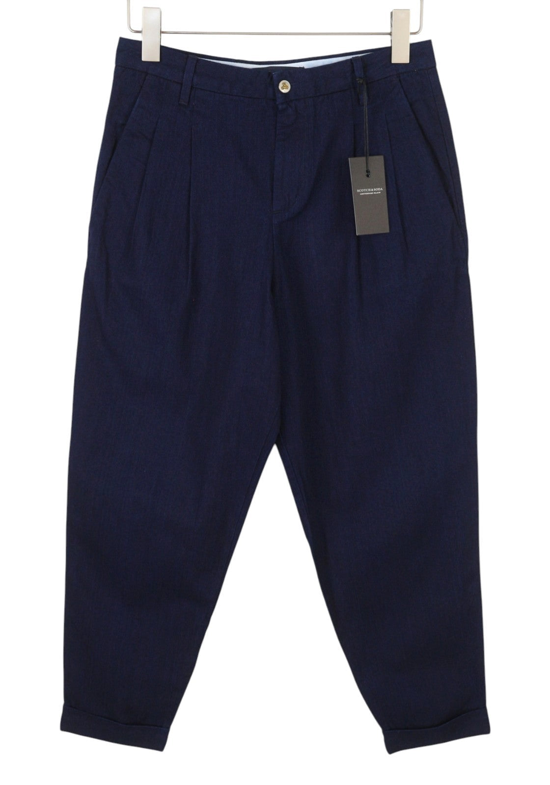 Scotch & Soda Damesbroek Donkerblauw Geplooide Cropped Omslag Loose Fit