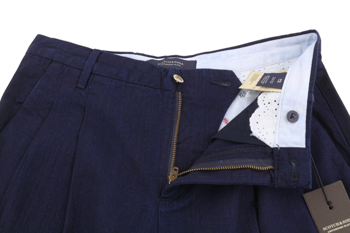 Scotch & Soda Damesbroek Donkerblauw Geplooide Cropped Omslag Loose Fit