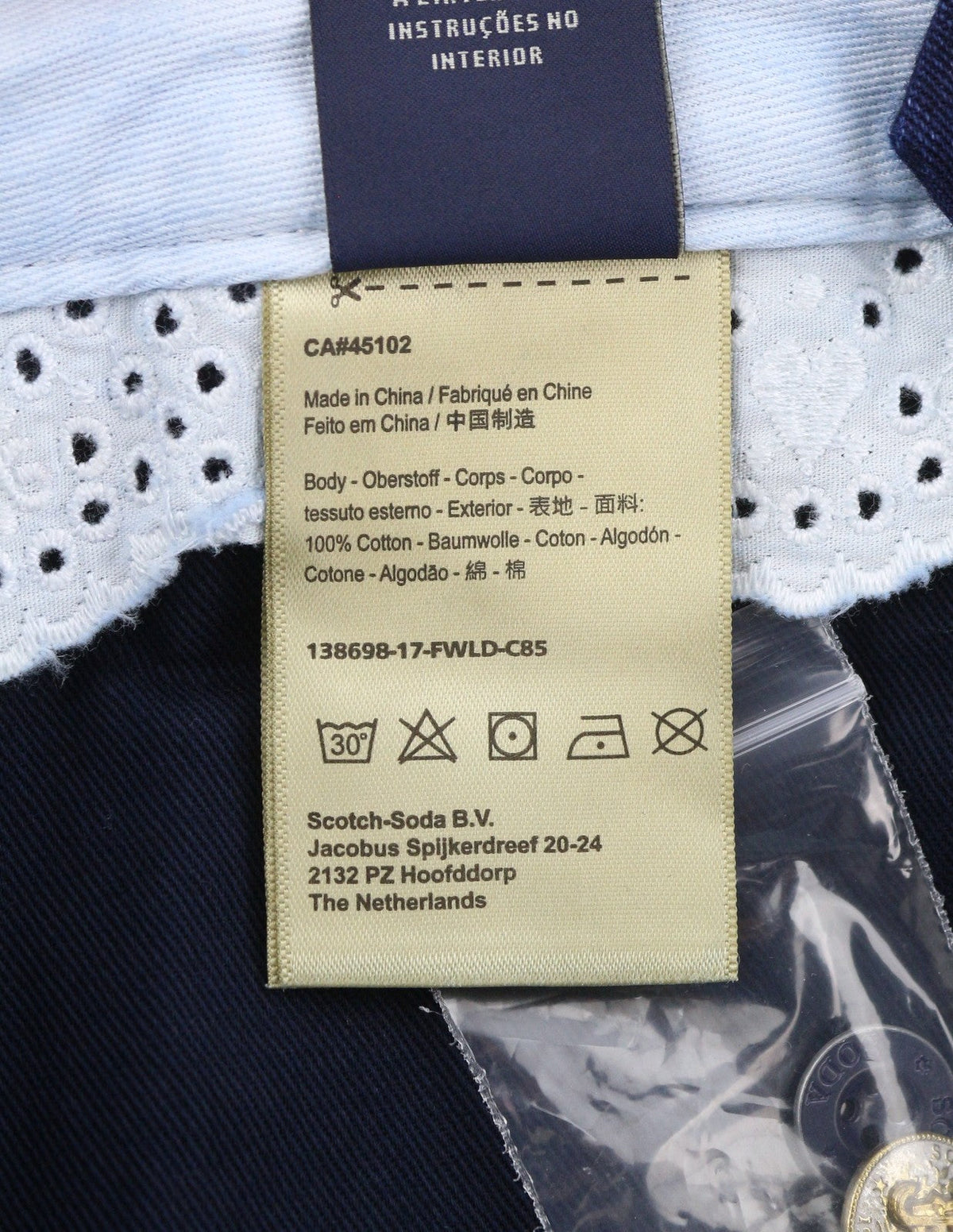Scotch & Soda Damesbroek Donkerblauw Geplooide Cropped Omslag Loose Fit