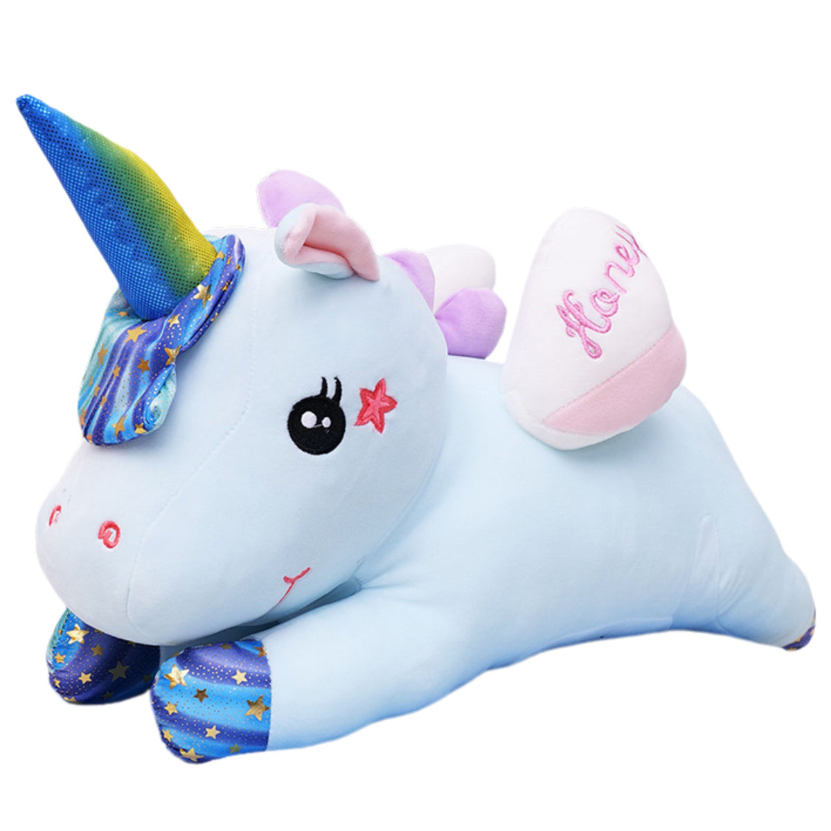 Plush Unicorn Cuddly Toy With Blanket 160x110cm Blue 55cm