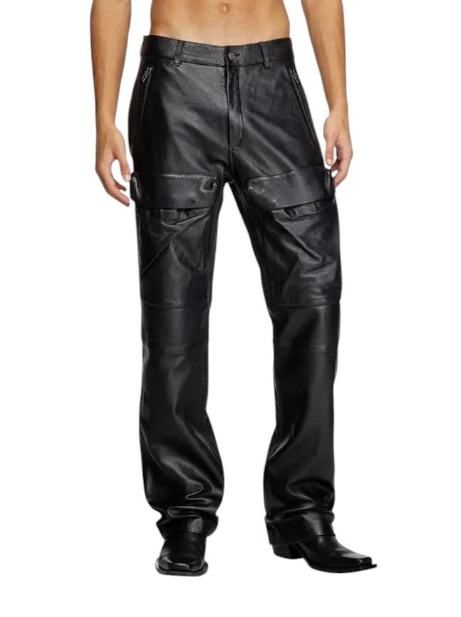 Diesel P-gast Мъжки панталон w36 Черна агнешка кожа Straight Fit Rrp795