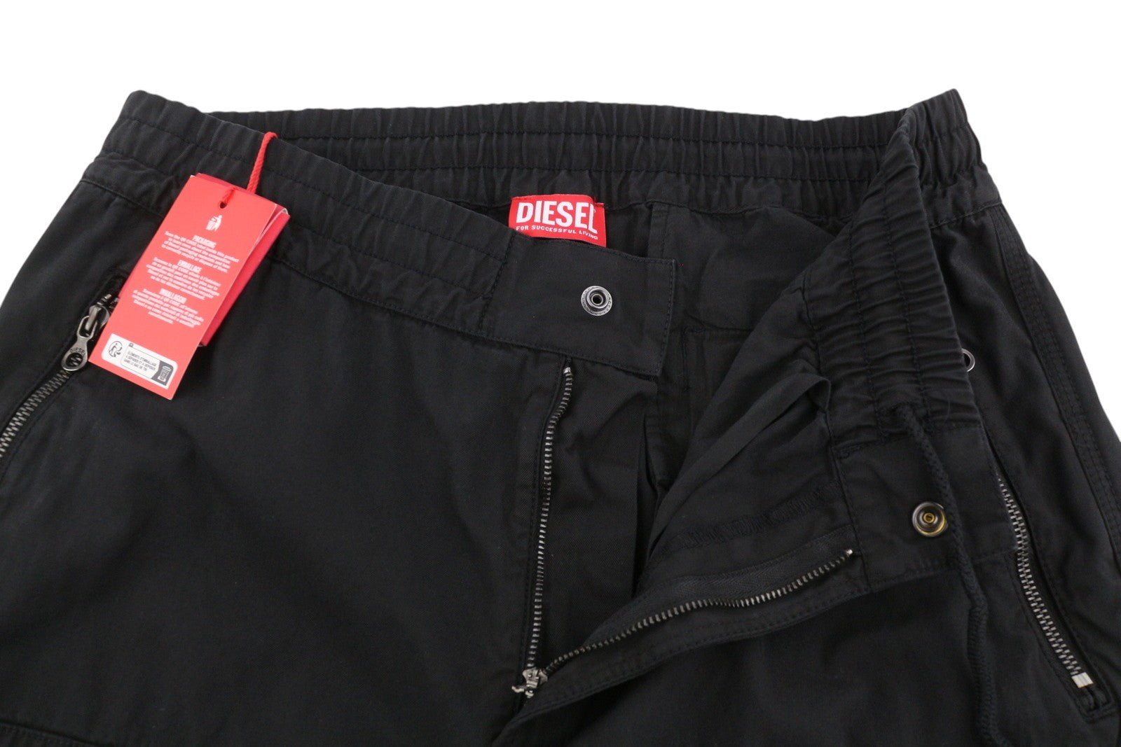 Diesel P-danzel Pantaloni da uomow34 Nero Utilità Gamba rilassata Cargo Rrp275