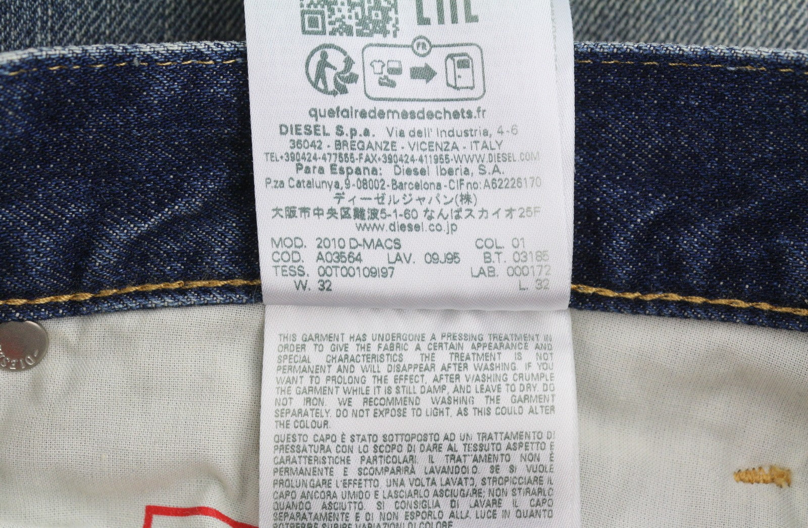 Diesel 2010 D-macs 09j95 Мъжки дънкови сини Distress Loose Straight Rrp275