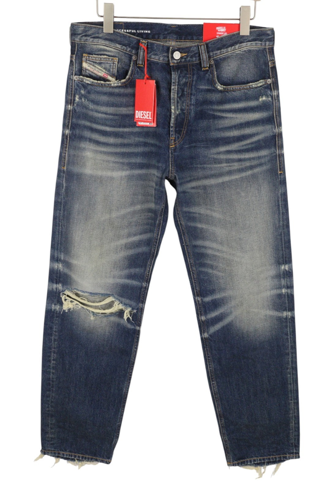 Diesel 2010 D-macs 09j95 Мъжки дънкови сини Distress Loose Straight Rrp275