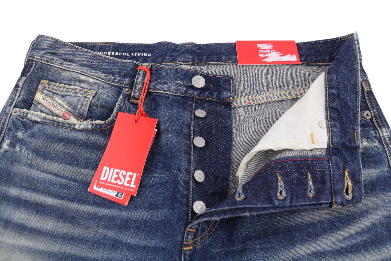 Diesel 2010 D-macs 09j95 Мъжки дънкови сини Distress Loose Straight Rrp275